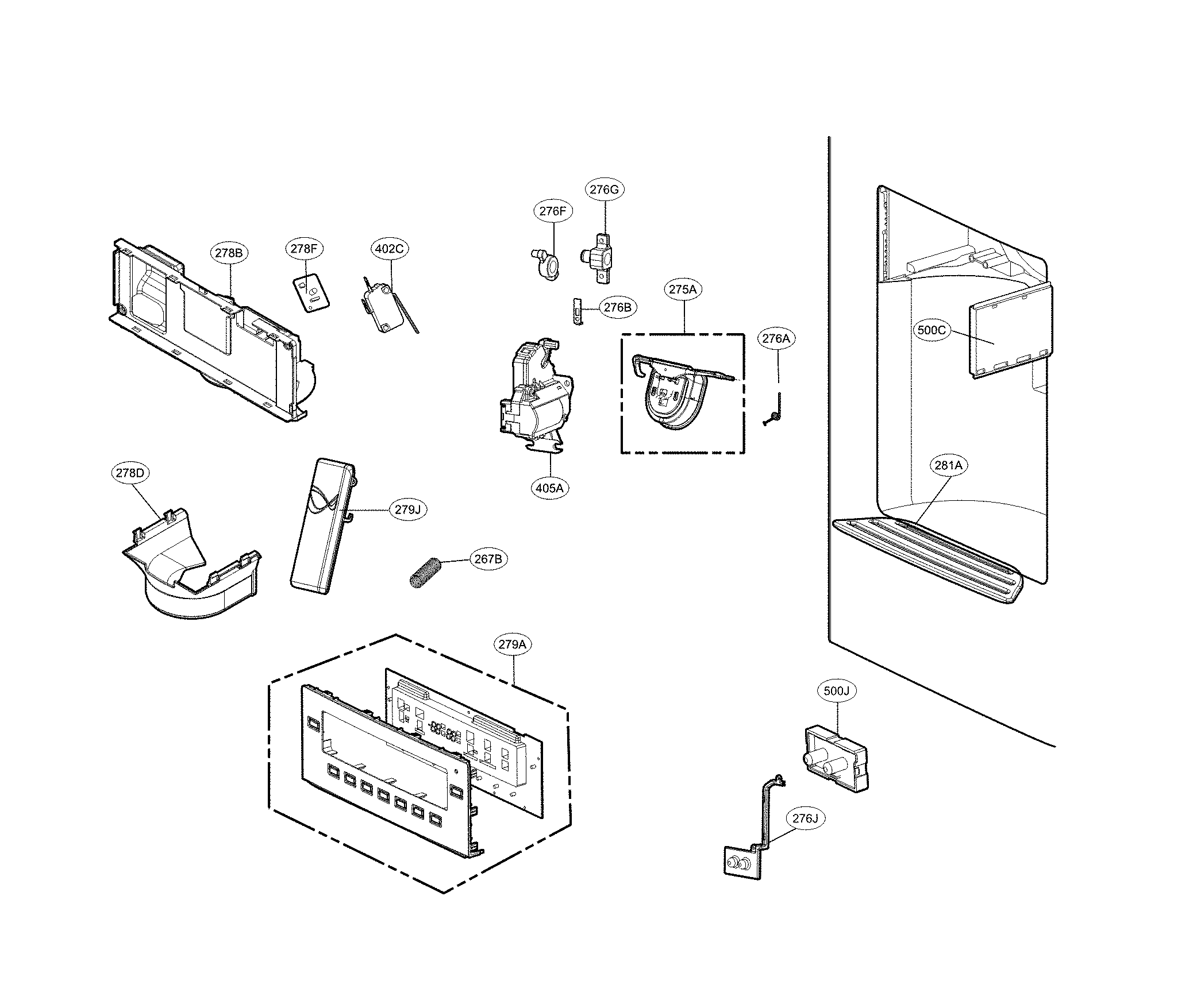 Kenmore Elite 79572043315 dispenser parts diagram