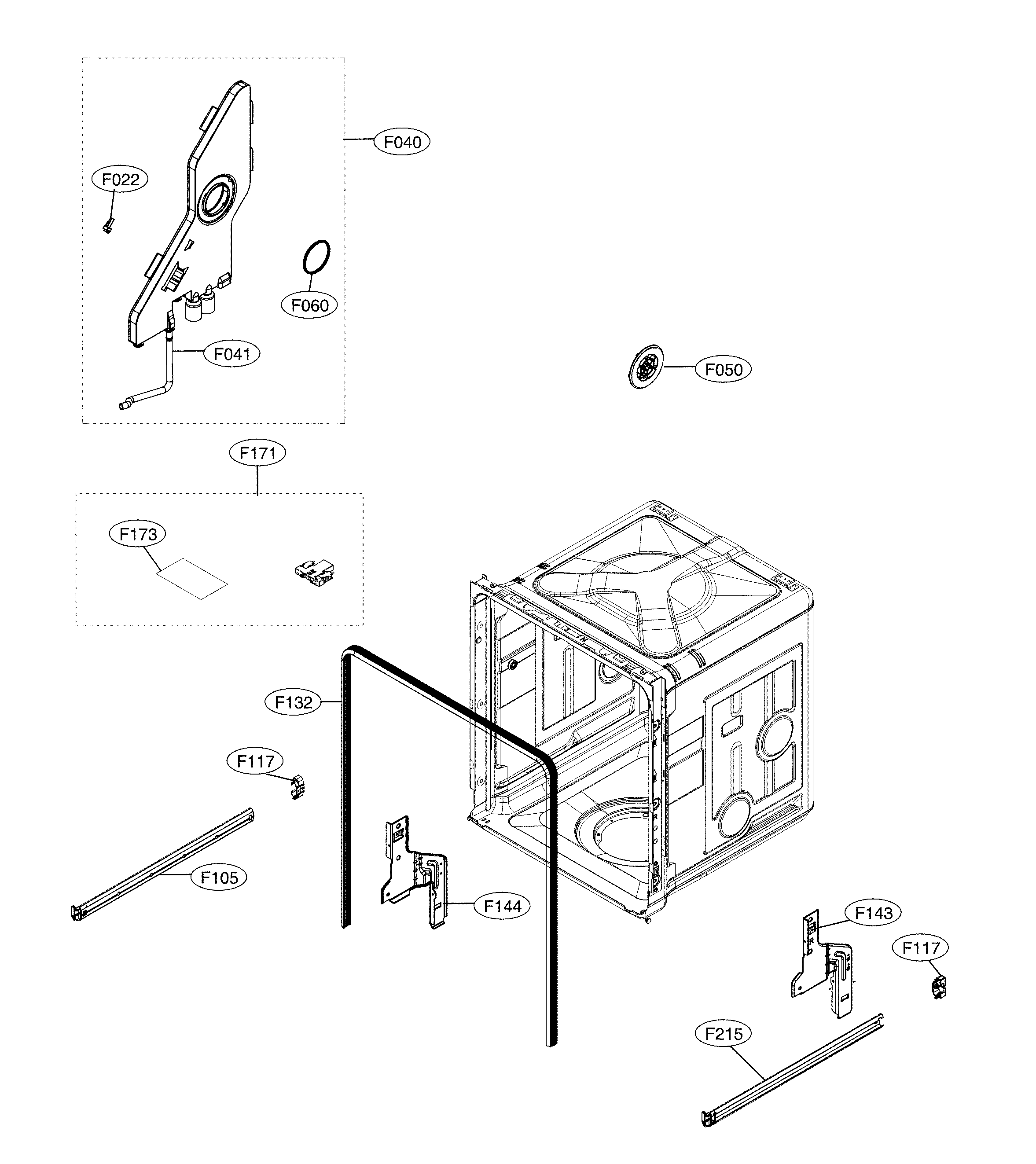 LG LDF5545WW/00 tub assembly diagram