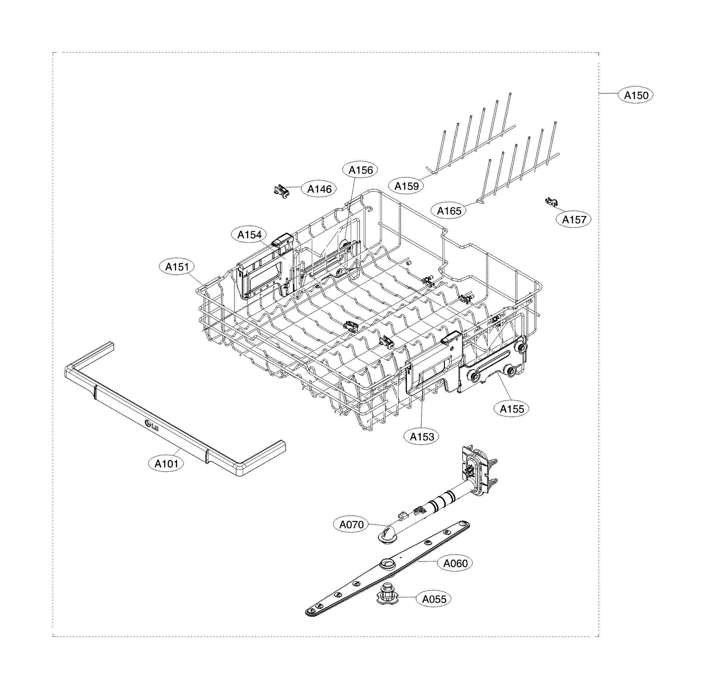 LG LDF5545WW/00 upper rack assembly diagram