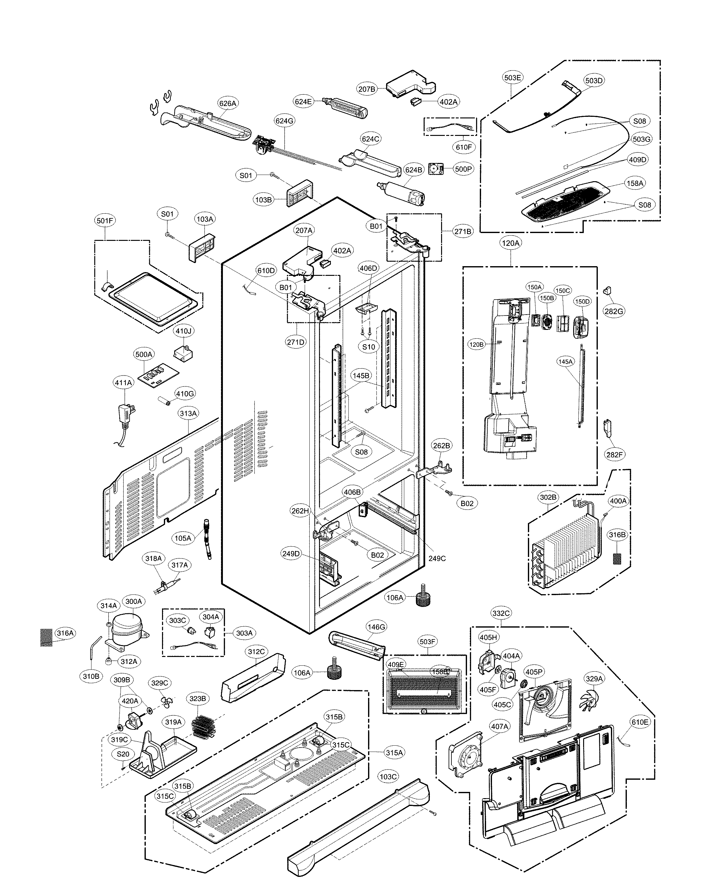 LG LFX28968SB/04 case parts diagram