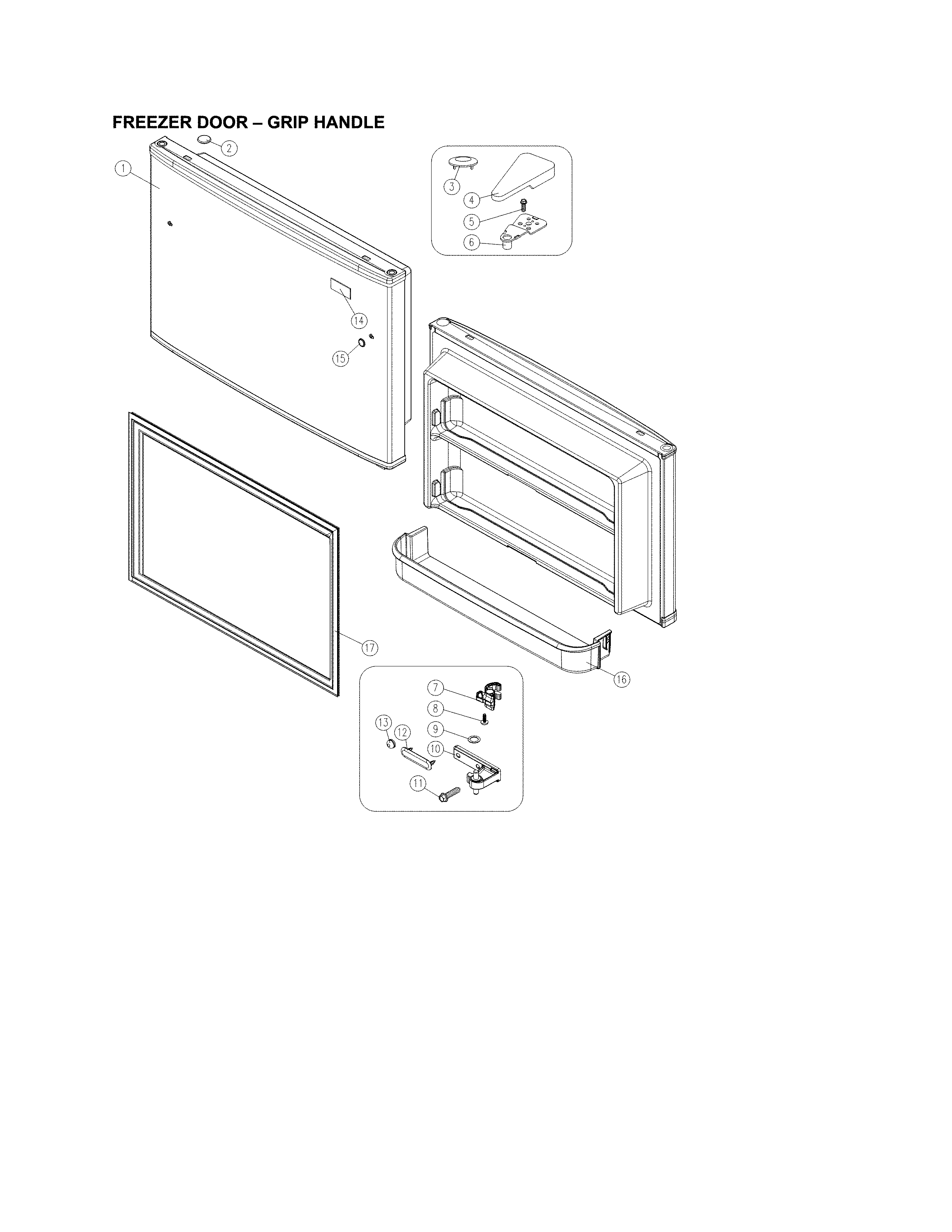 Kenmore 11170712910 freezer door - grip handle diagram