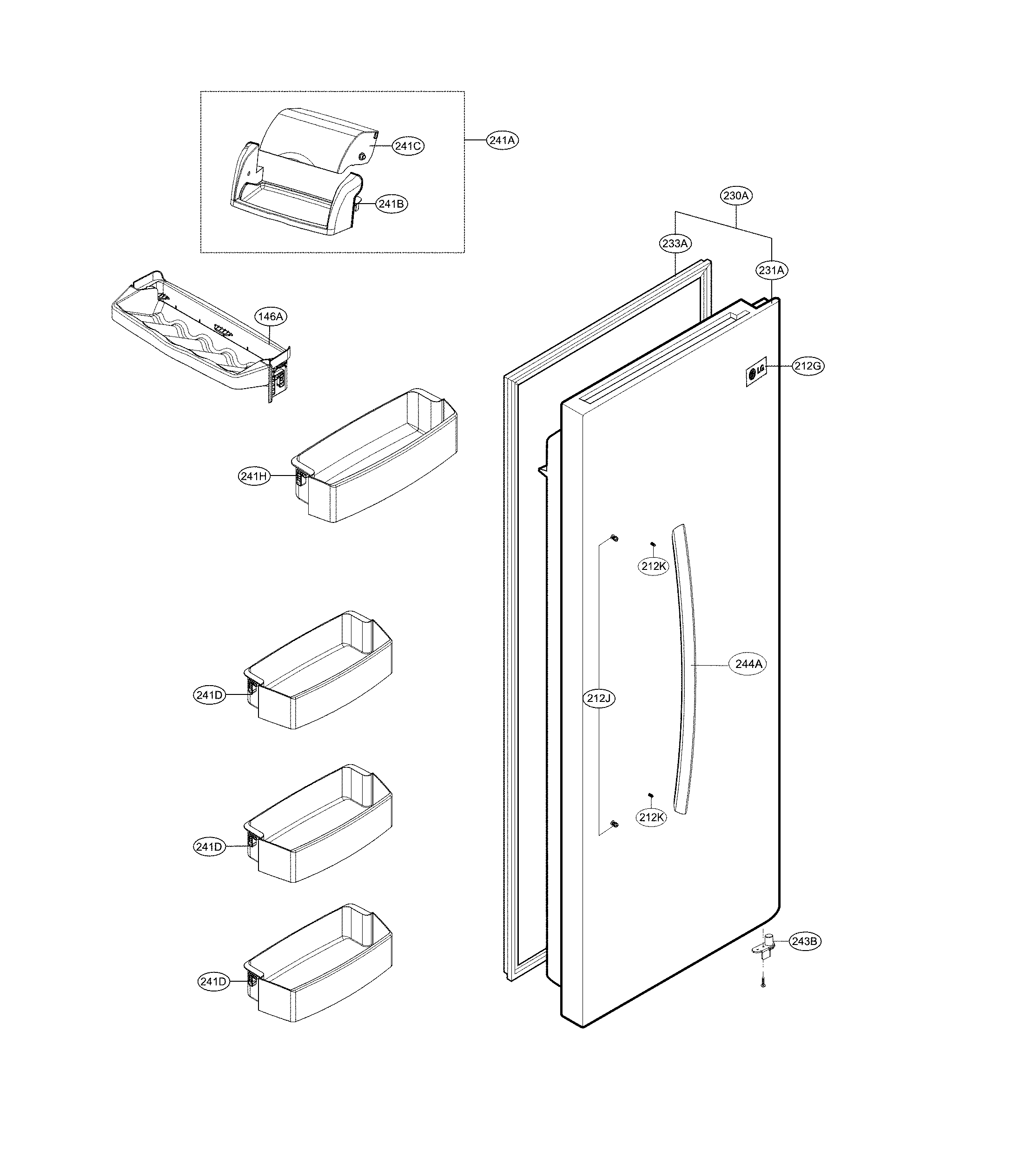 Kenmore Elite 79551823412 refrigerator door diagram