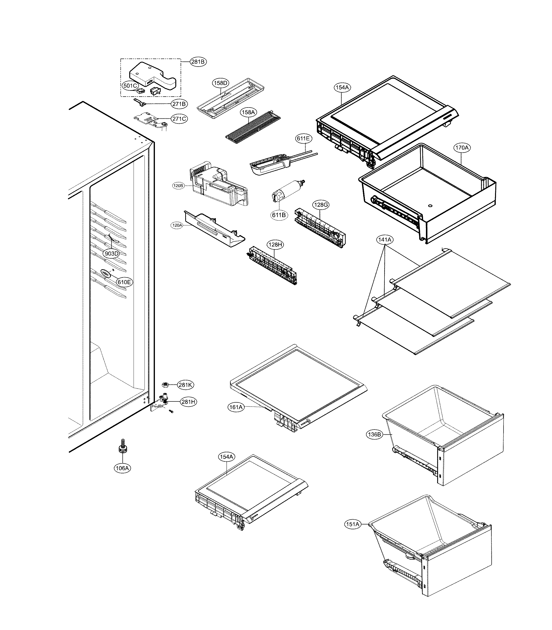 Kenmore Elite 79551823412 refrigerator compartment diagram