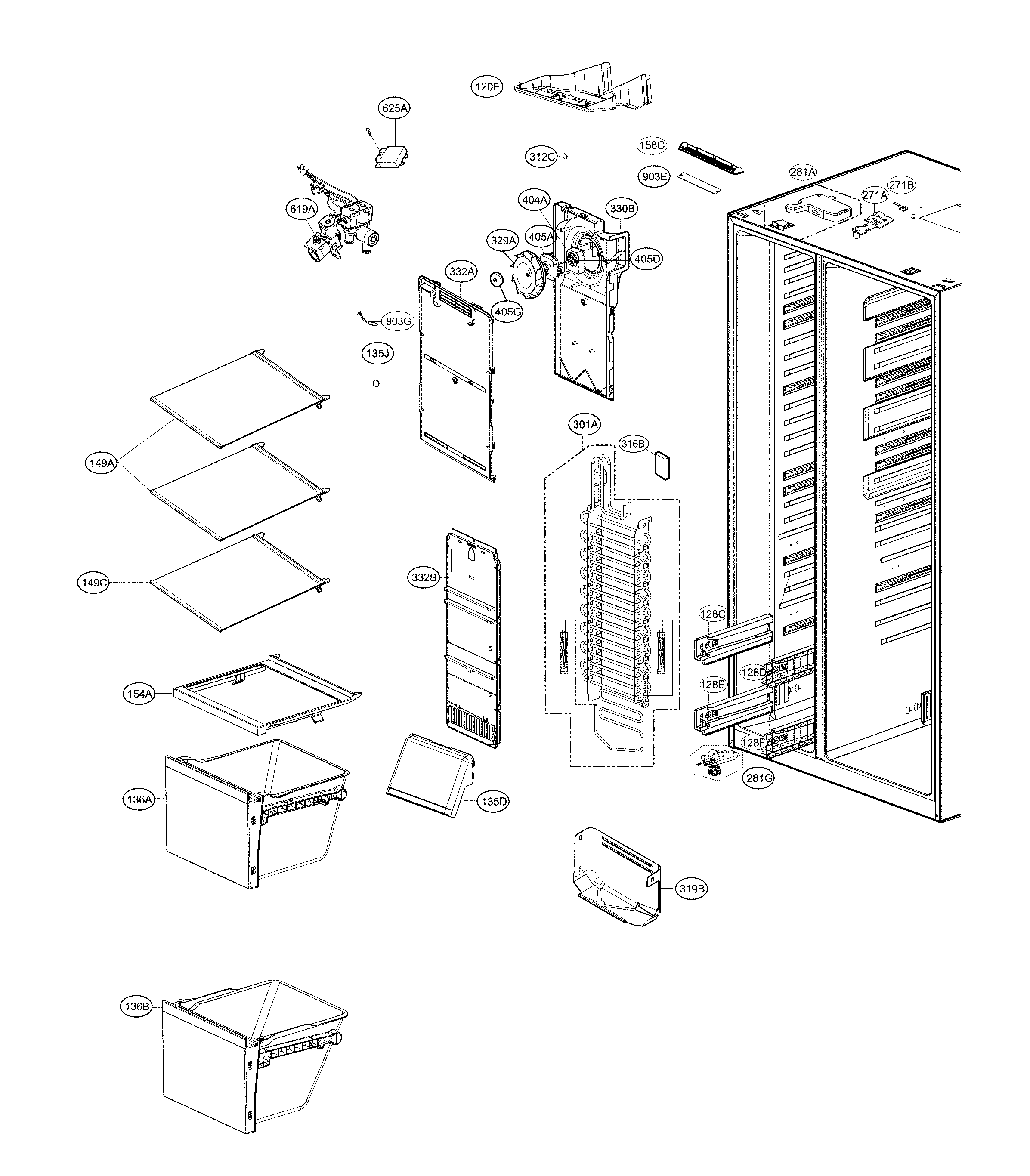 Kenmore 79551832414 freezer compartment diagram