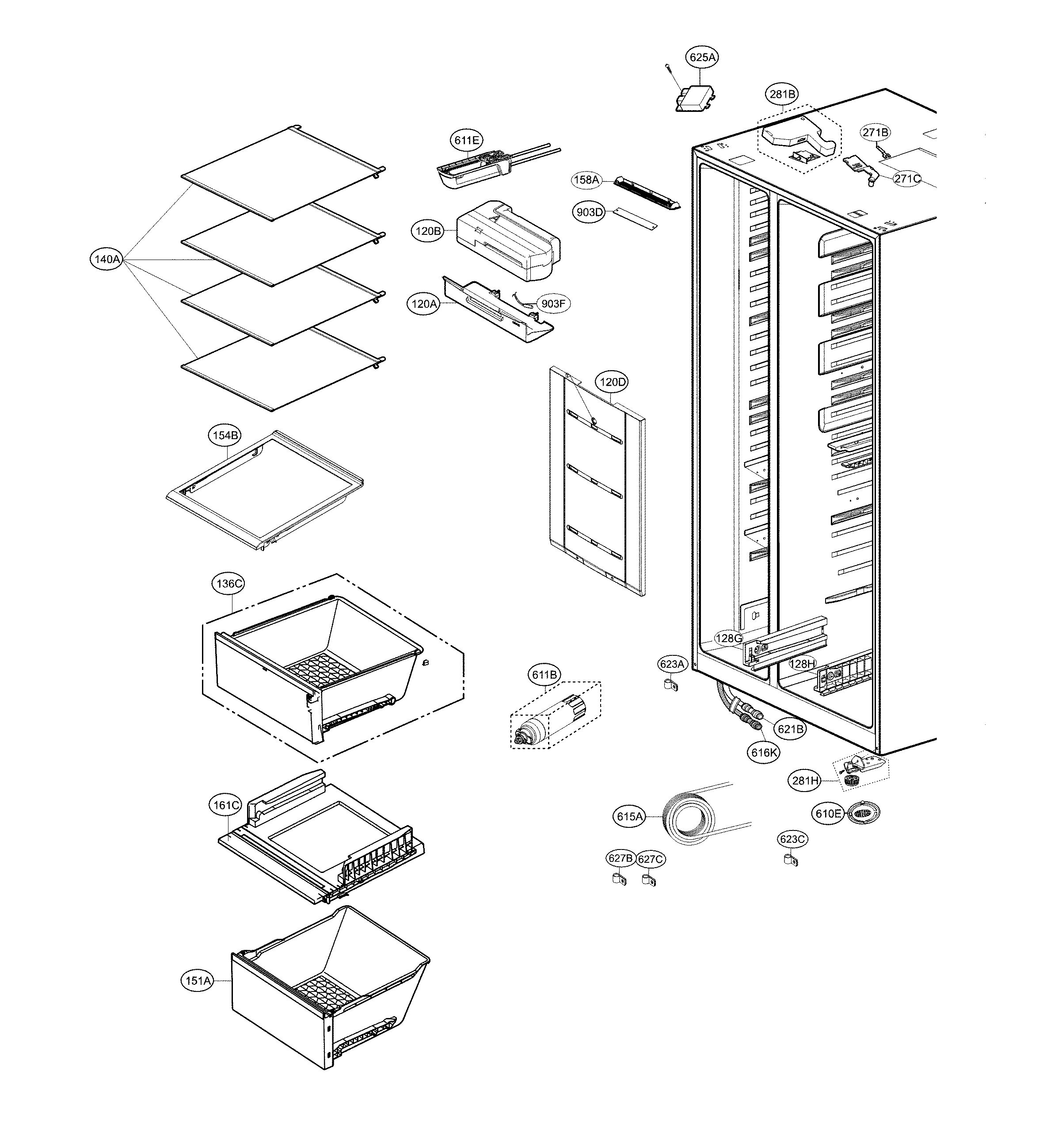 Kenmore 79551832414 refrigerator compartment diagram