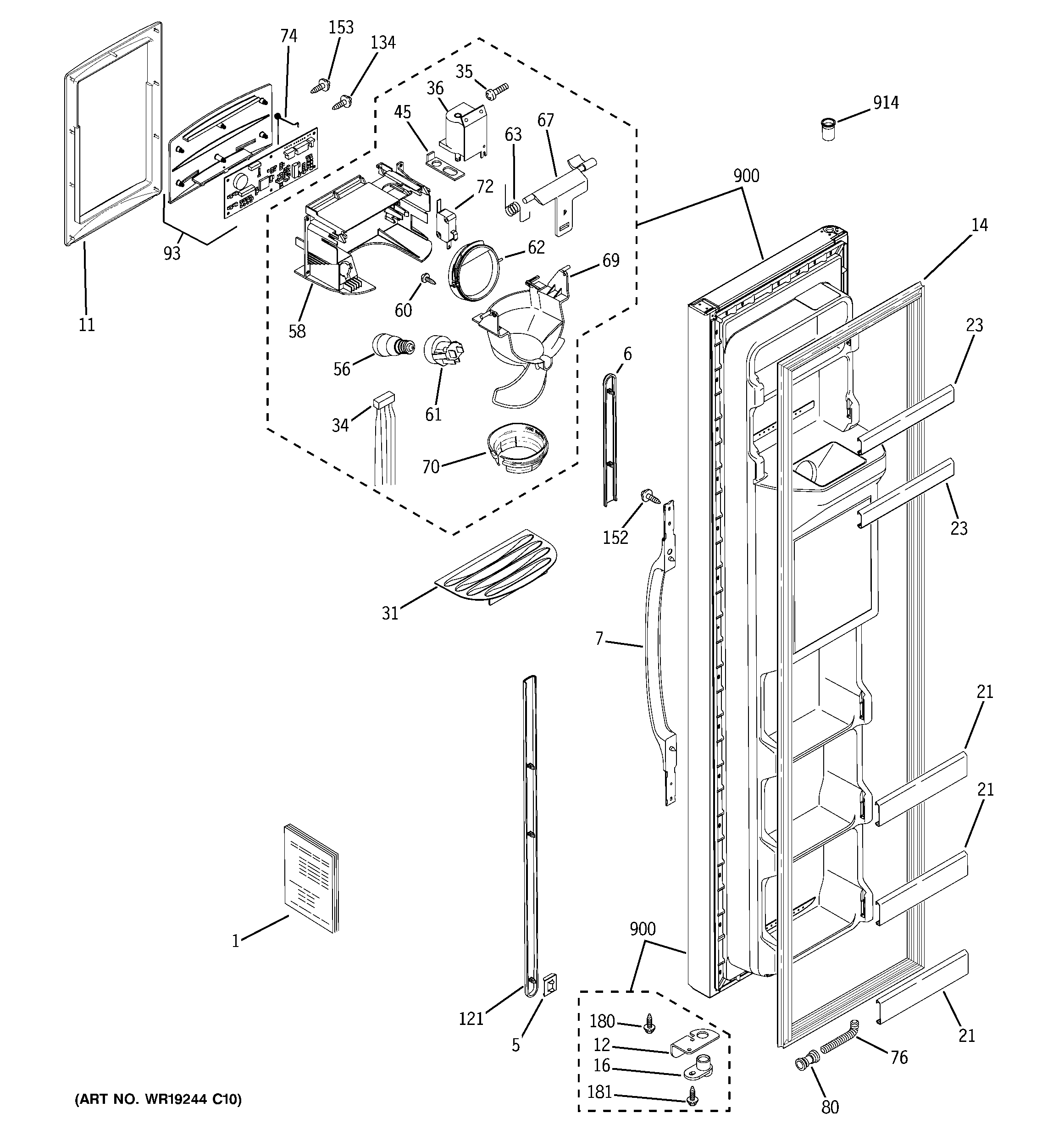 GE GSH22JGBBBB freezer door diagram