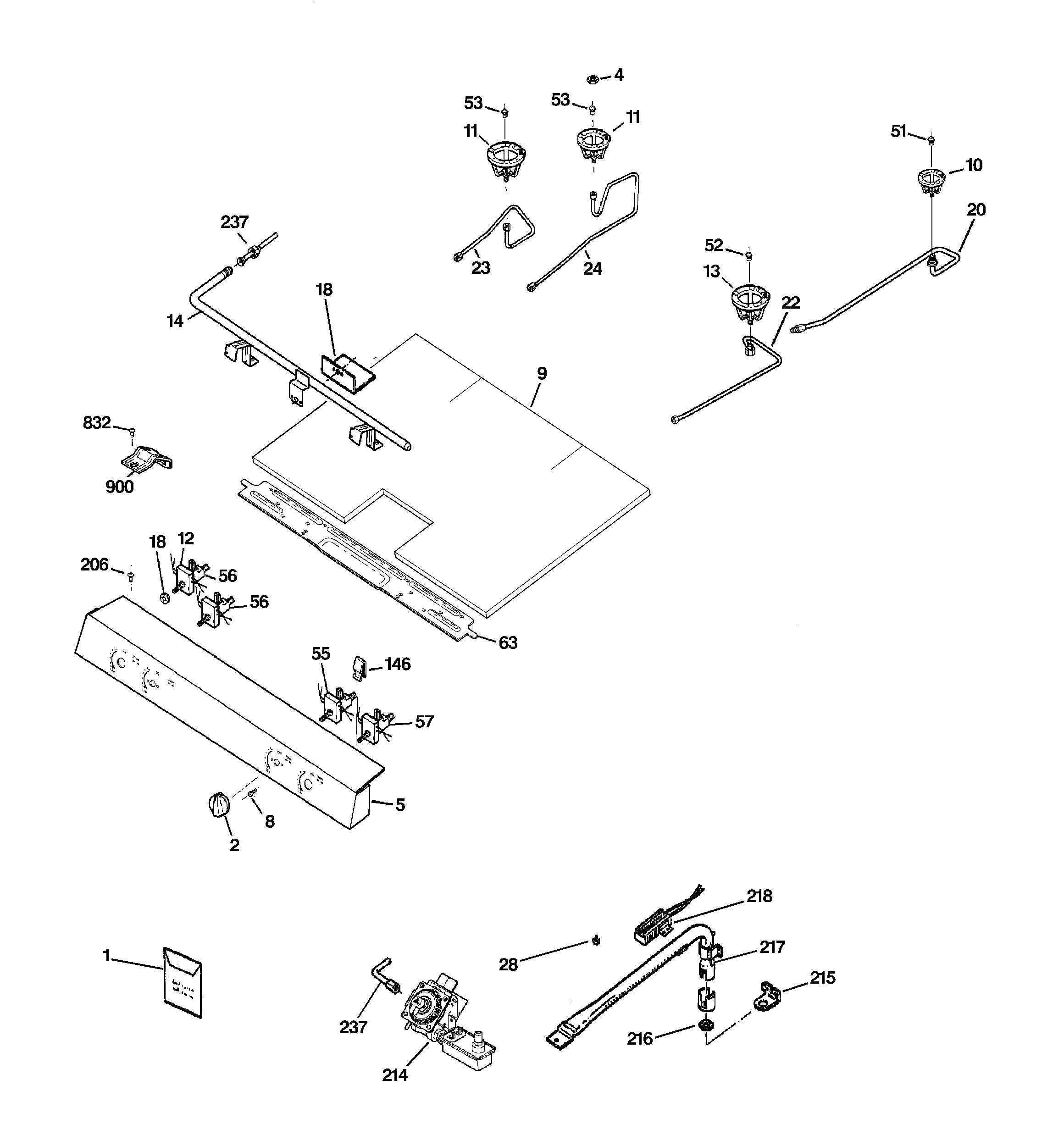 GE JGBS23DEM7BB gas & burner parts diagram