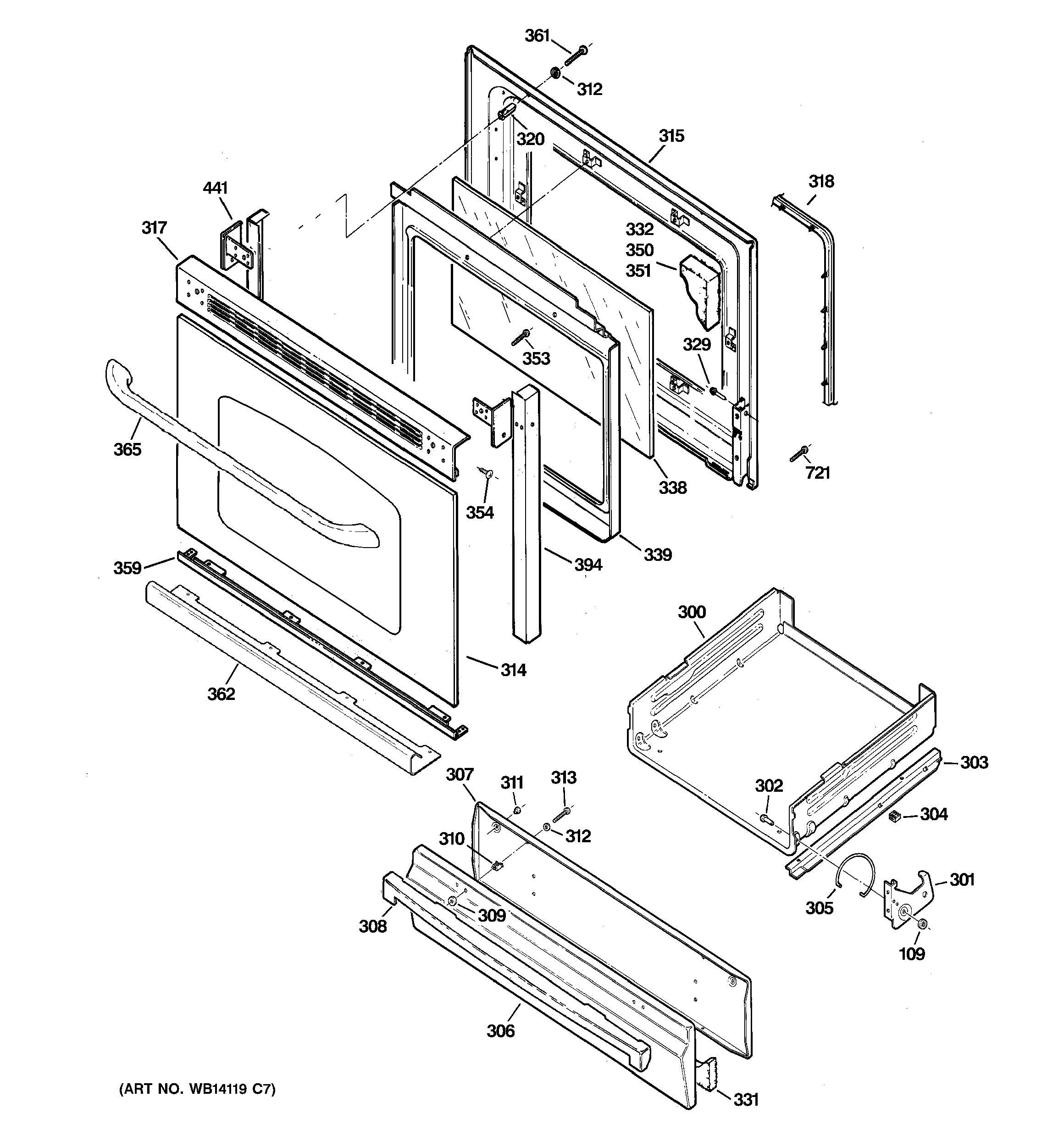 GE JGBS23DEM7BB door & drawer parts diagram