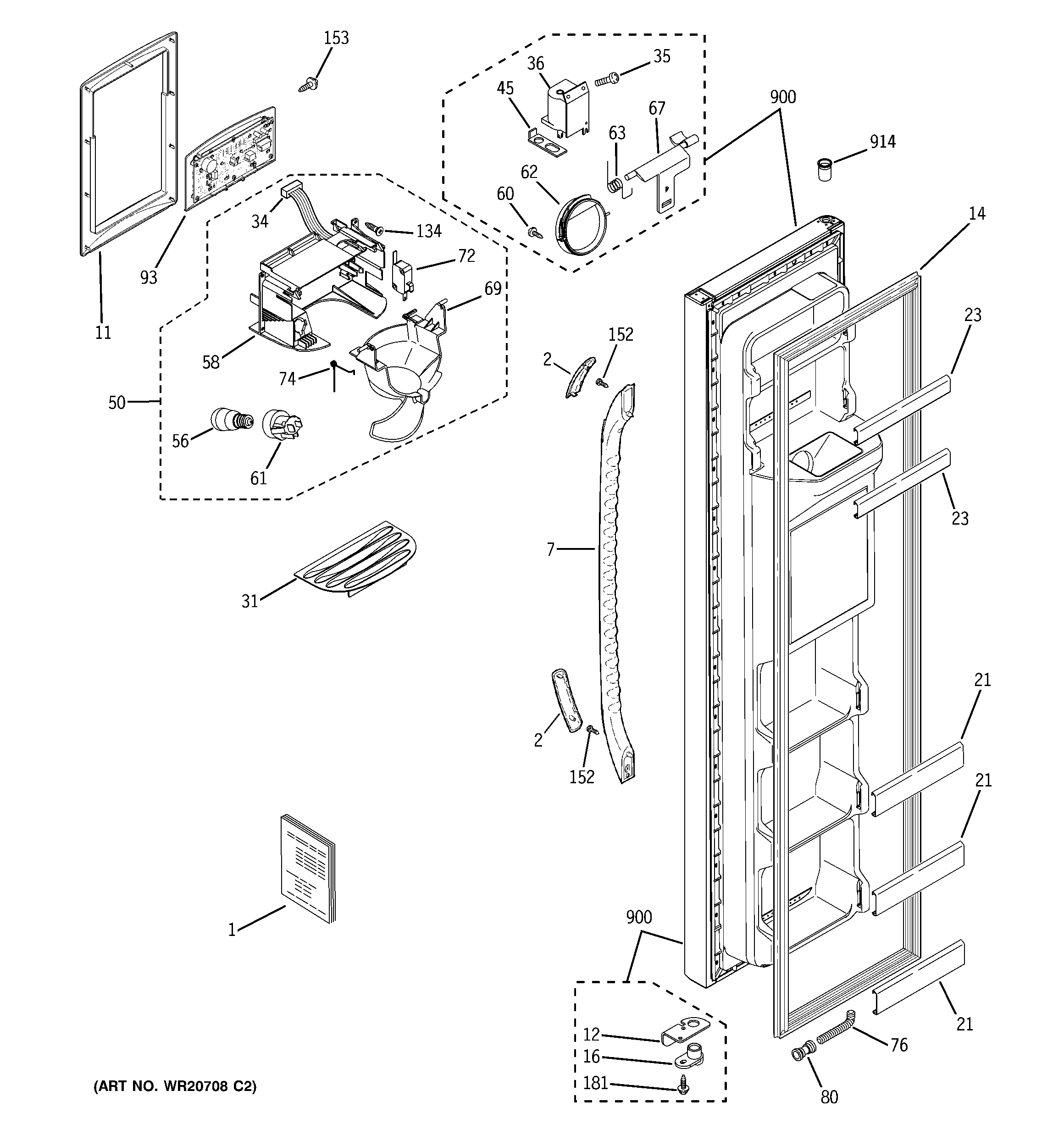 GE GSL22JGBBLB freezer door diagram
