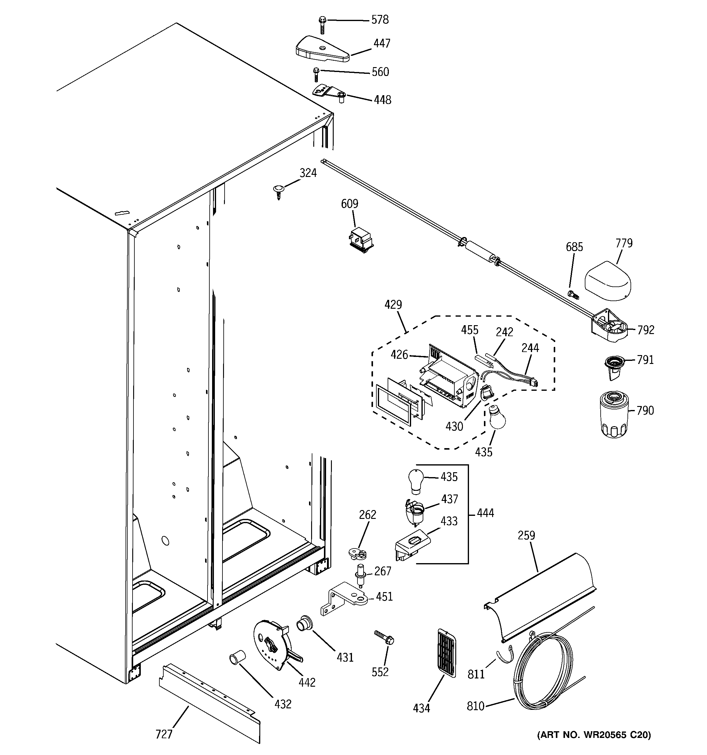 GE GSL22JGBBLB fresh food section diagram