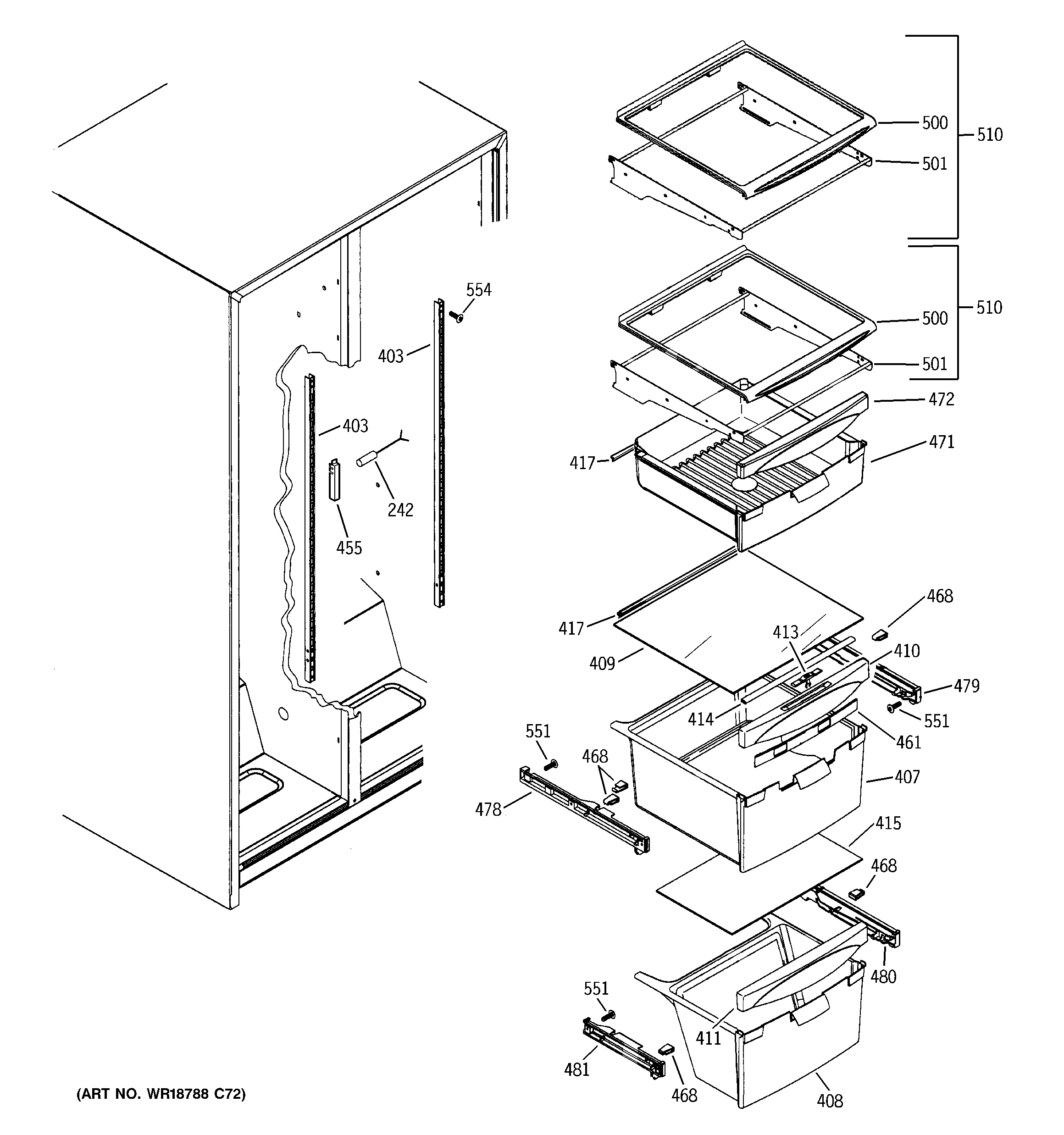 GE GSL22JGBBLB fresh food shelves diagram