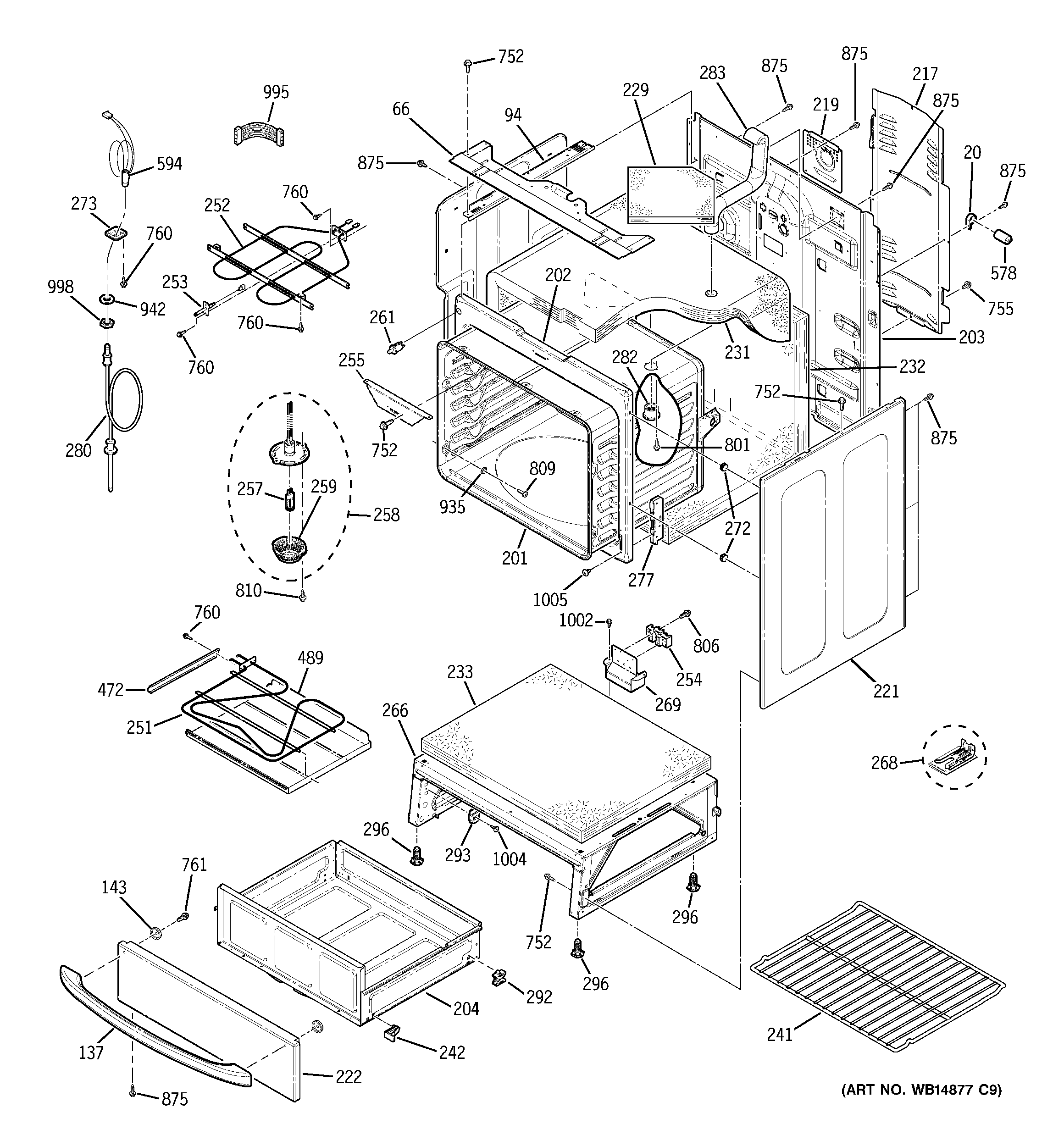 GE PB909DP5BB body parts diagram