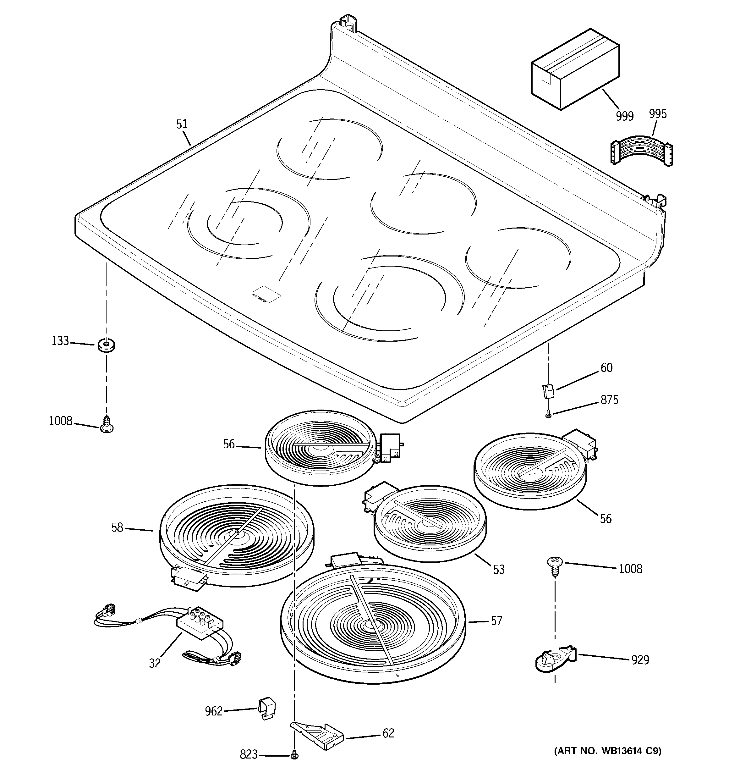 GE PB909SP5SS cooktop diagram