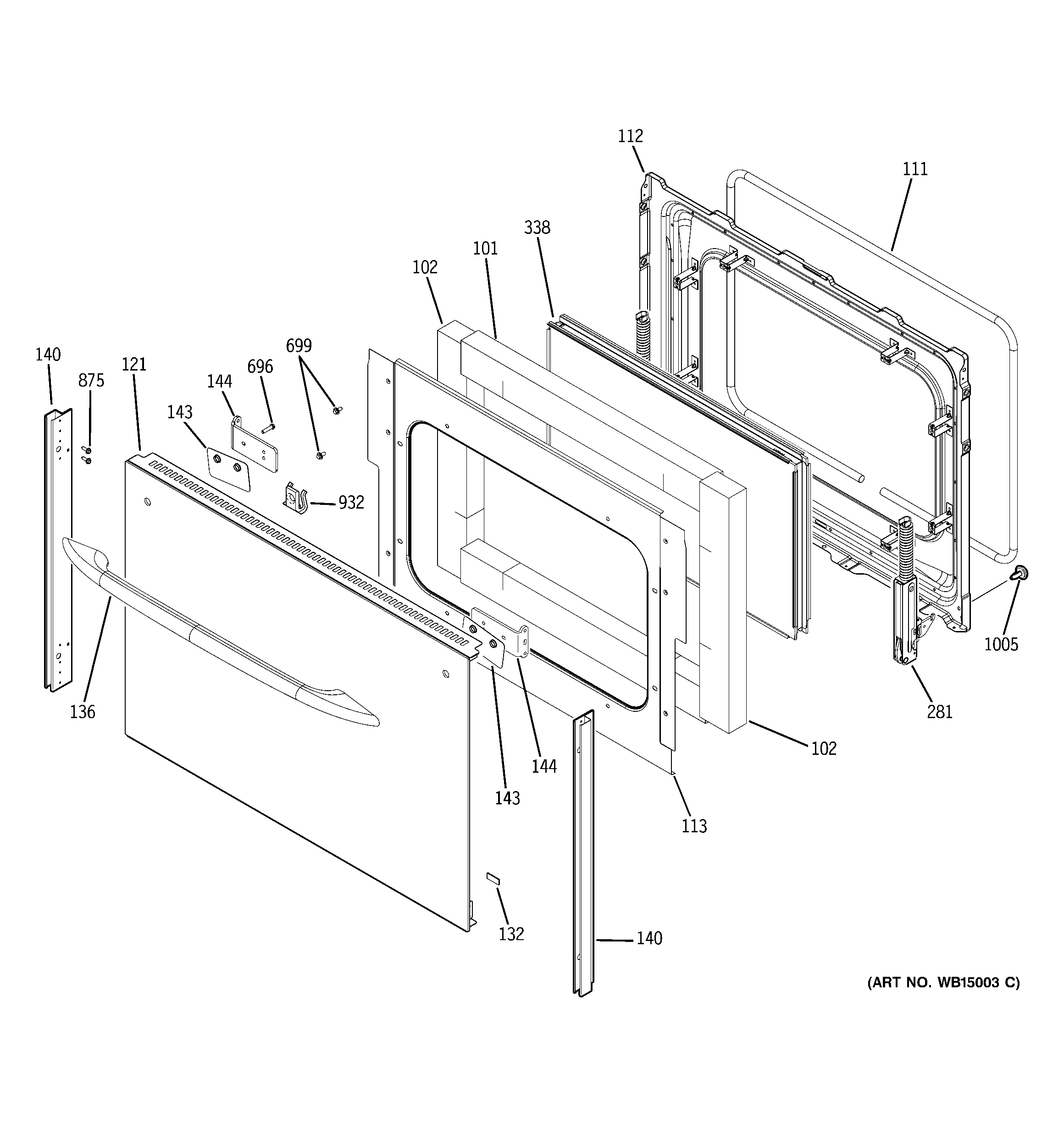 GE JB855DP4WW lower door diagram
