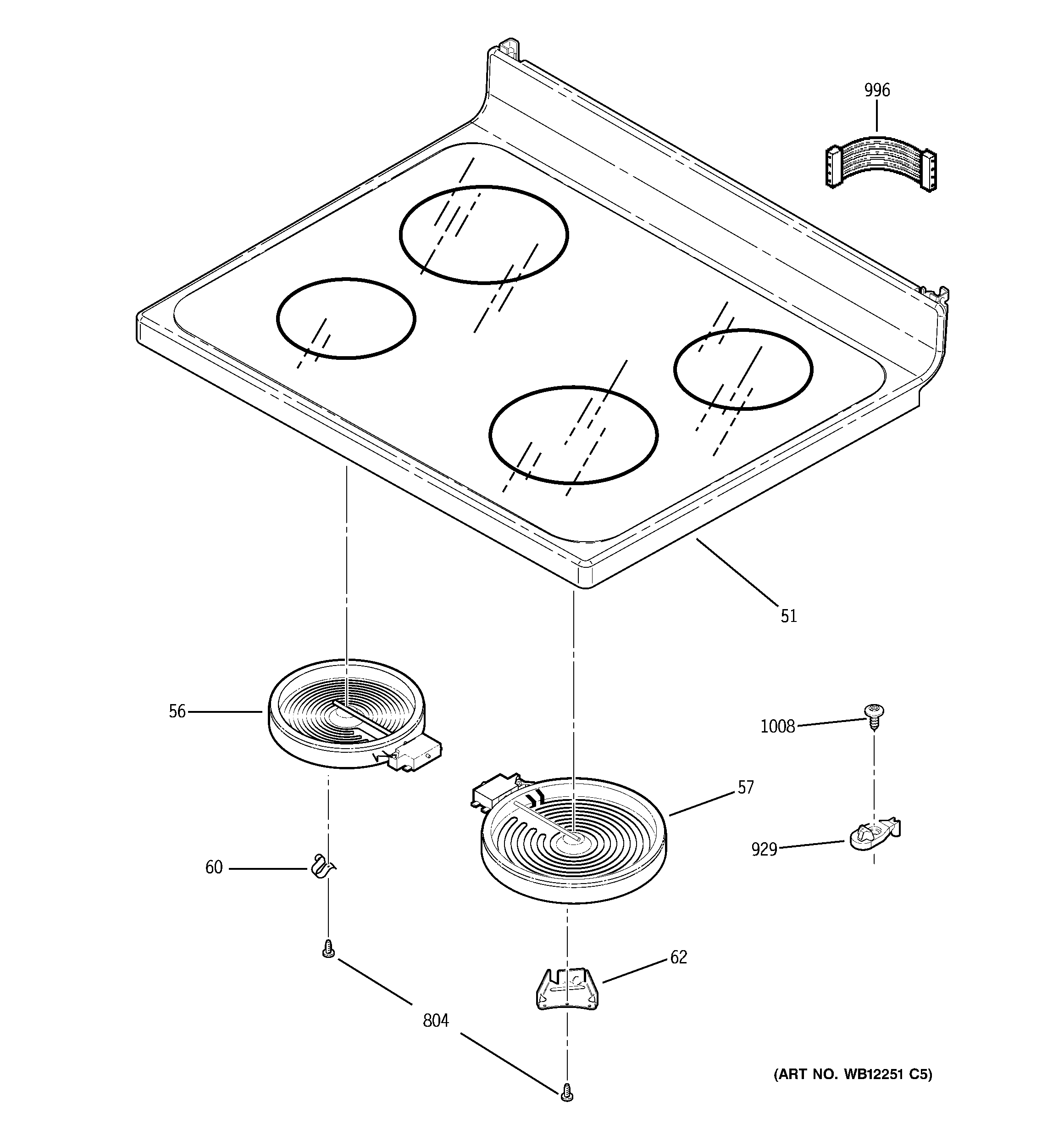 GE JB620DR3BB cooktop diagram