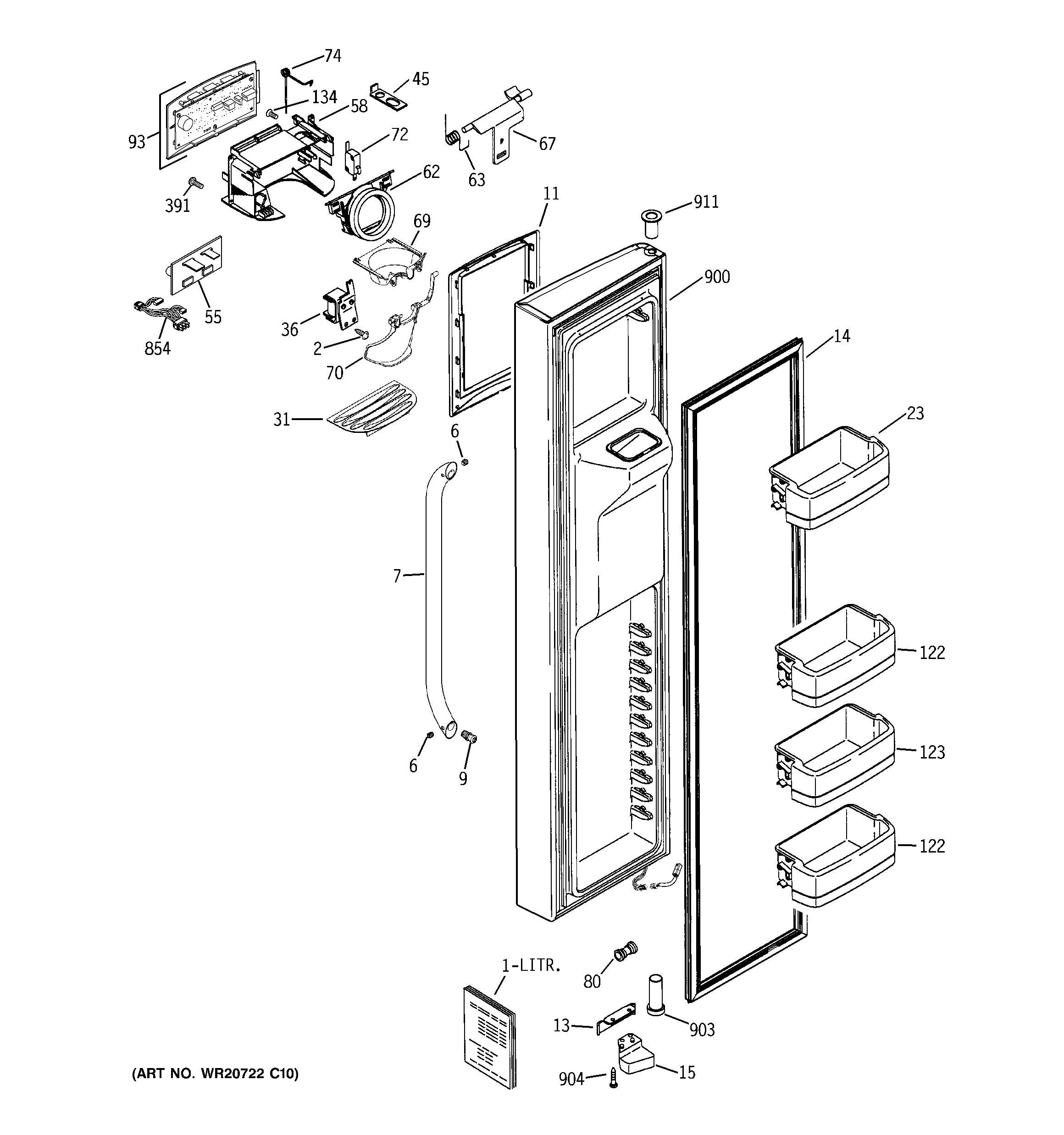 GE GSE25MGYCCWW freezer door diagram