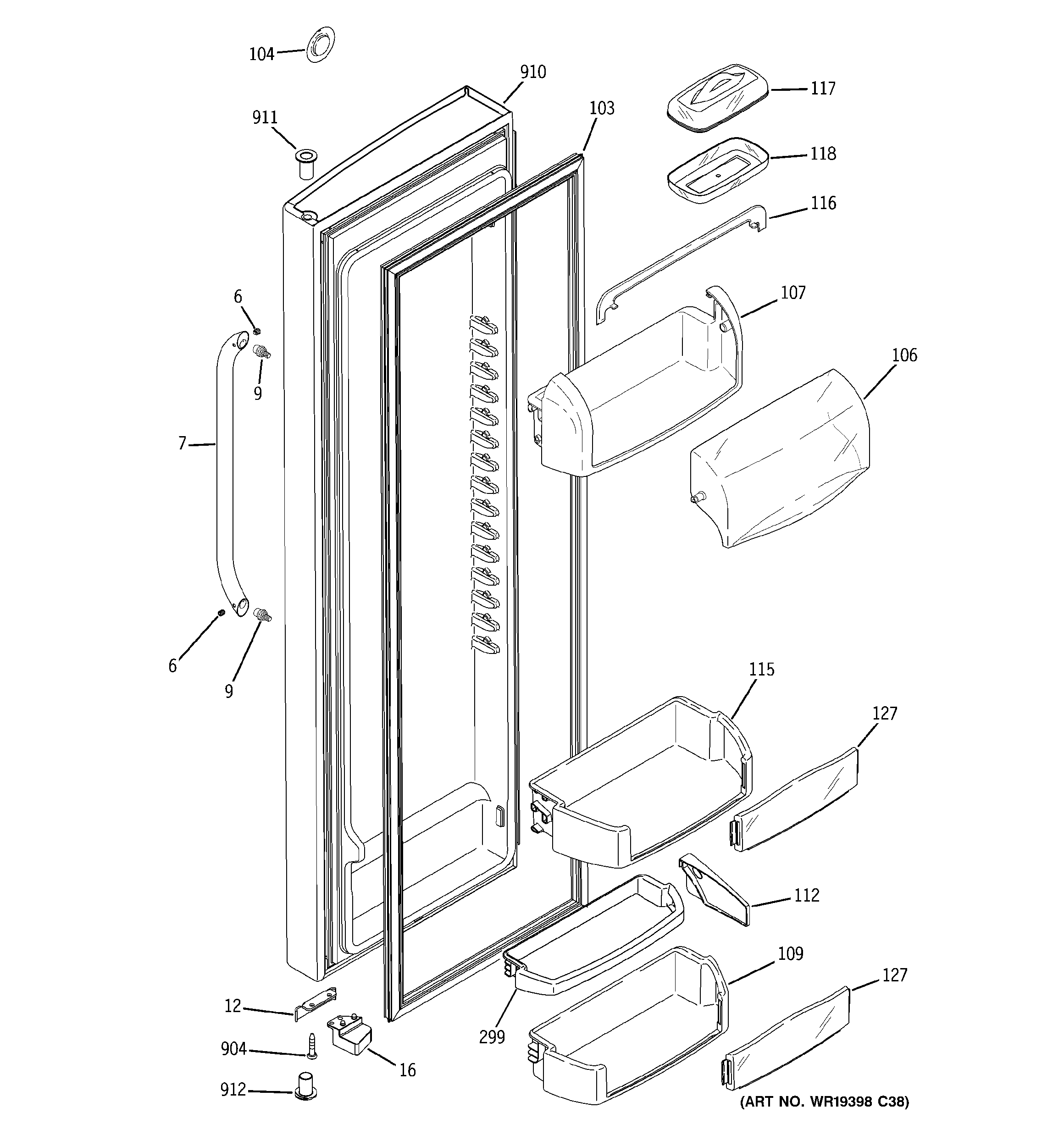 GE GSE25MGYCCWW fresh food door diagram