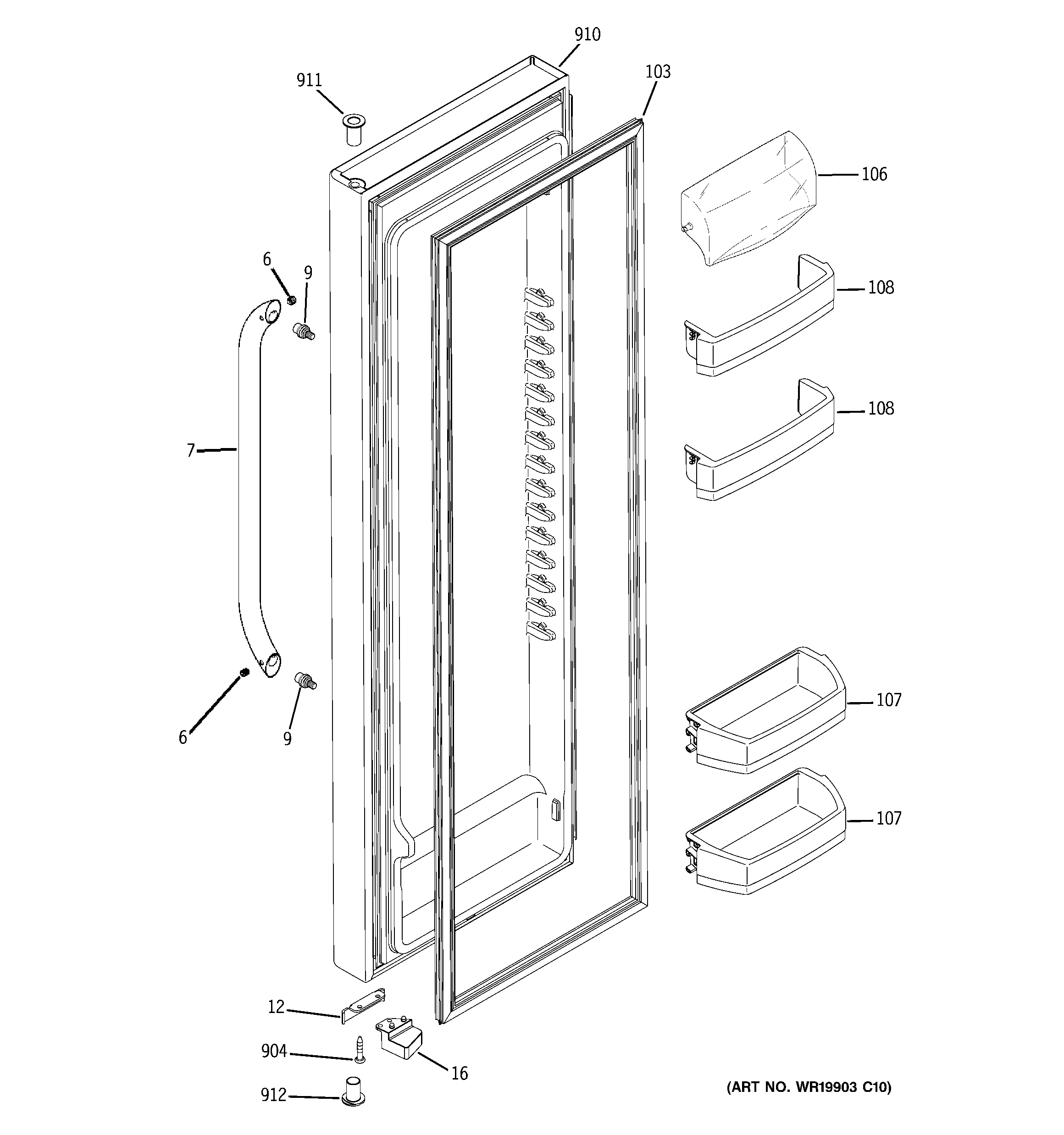 GE GSS25WSWJSS fresh food door diagram