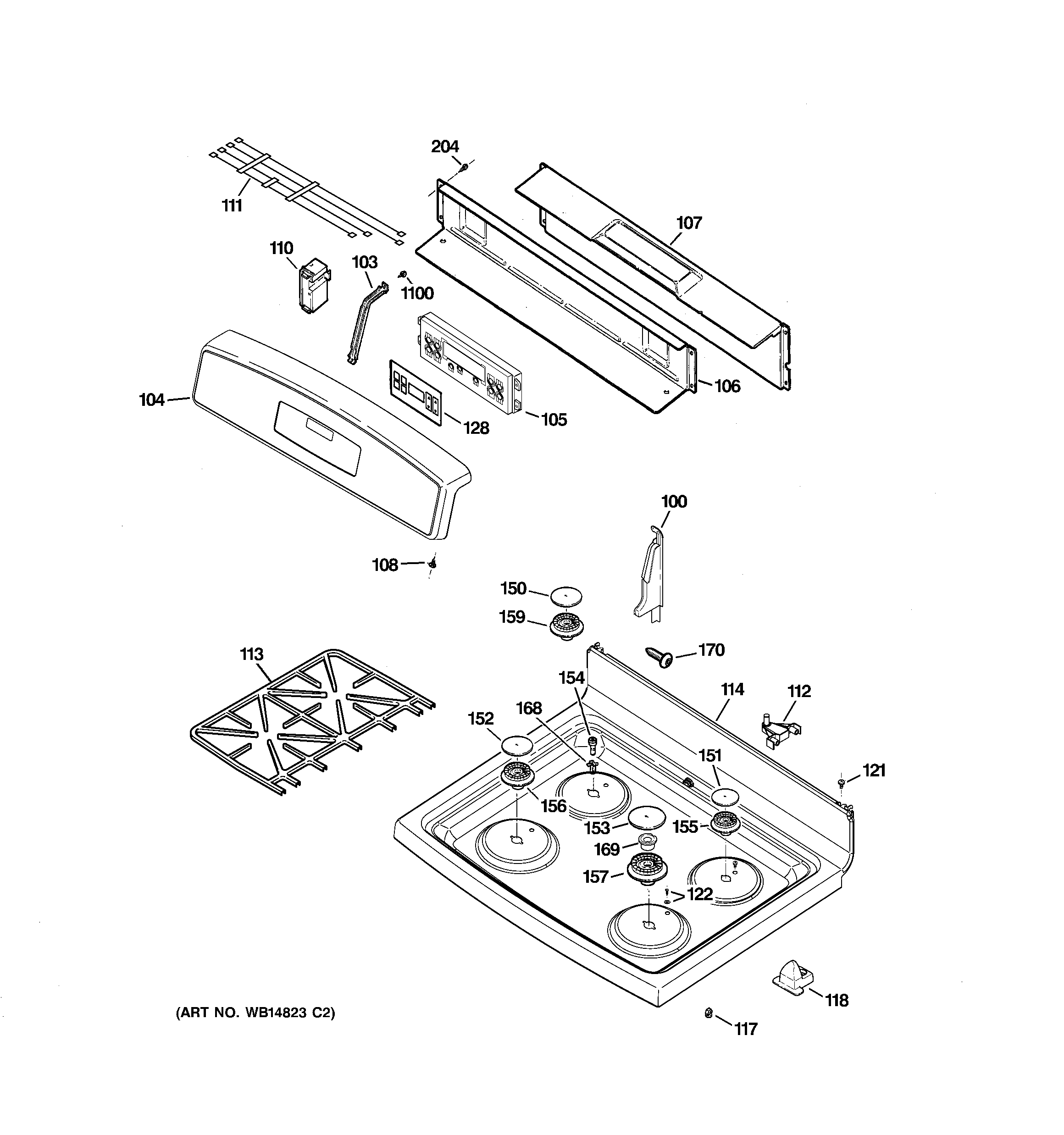 GE JGB300SEP4SS control panel & cooktop diagram