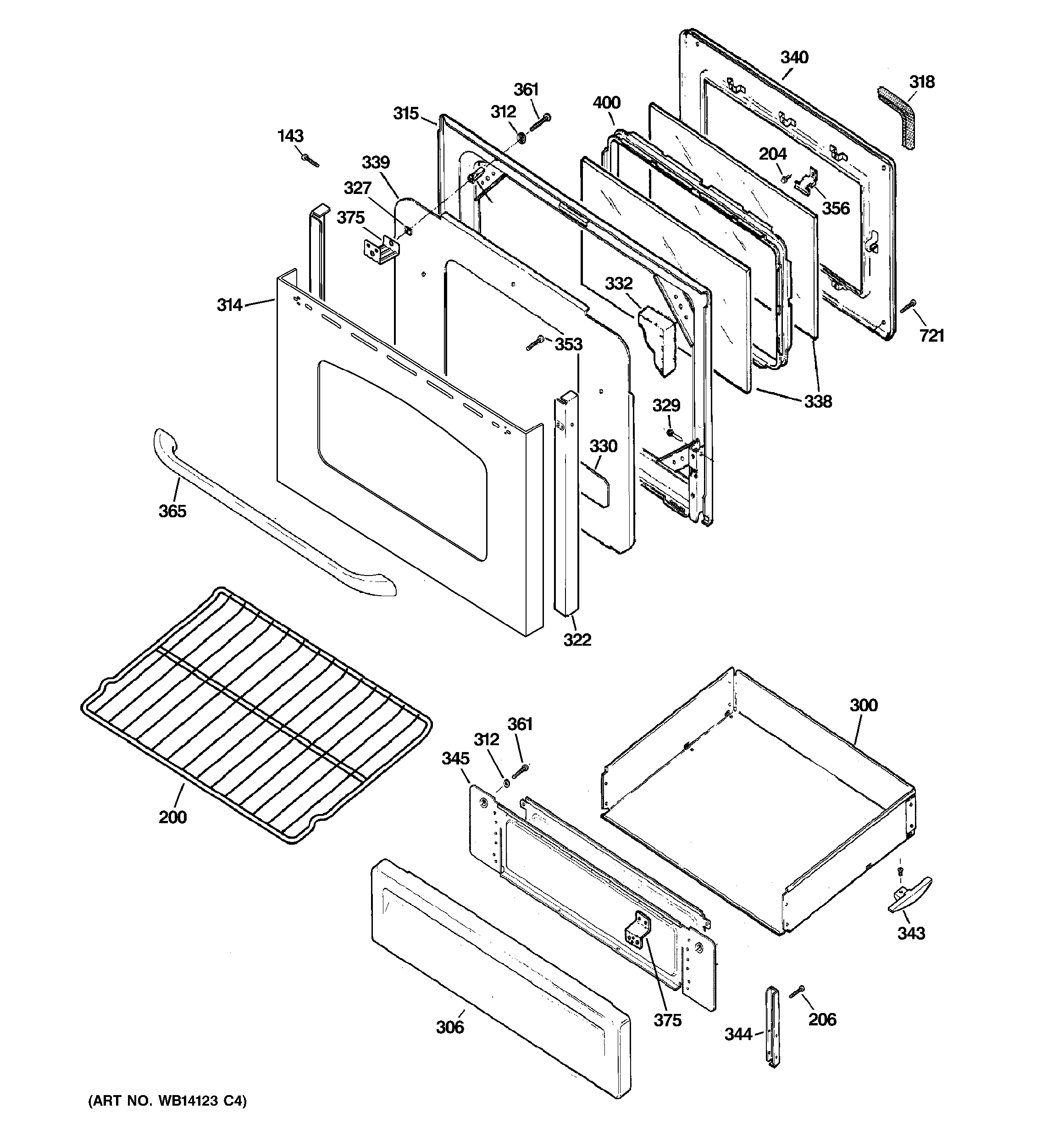GE JGB300SEP4SS door & drawer parts diagram