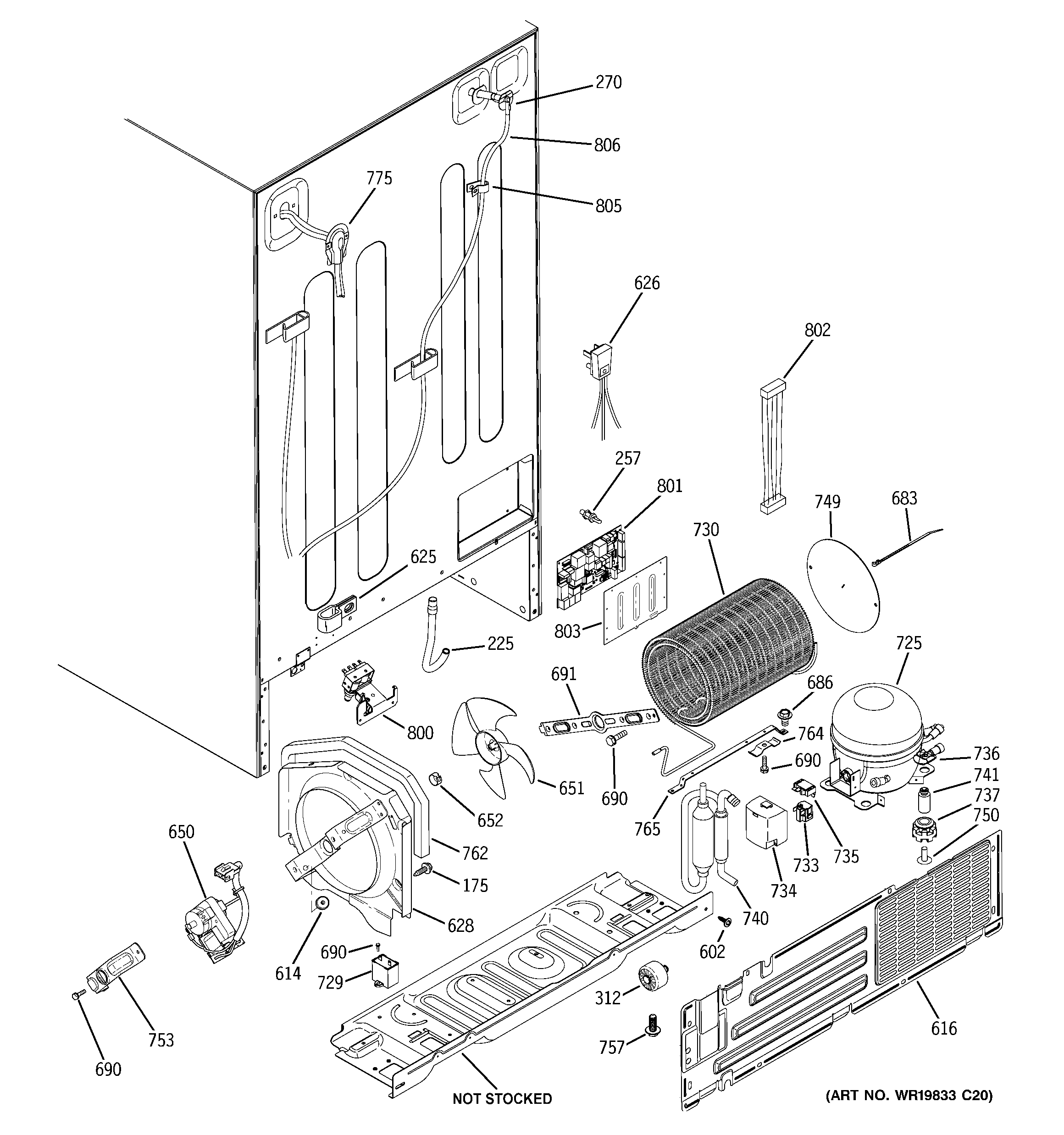 GE PSS26MSTASS sealed system & mother board diagram