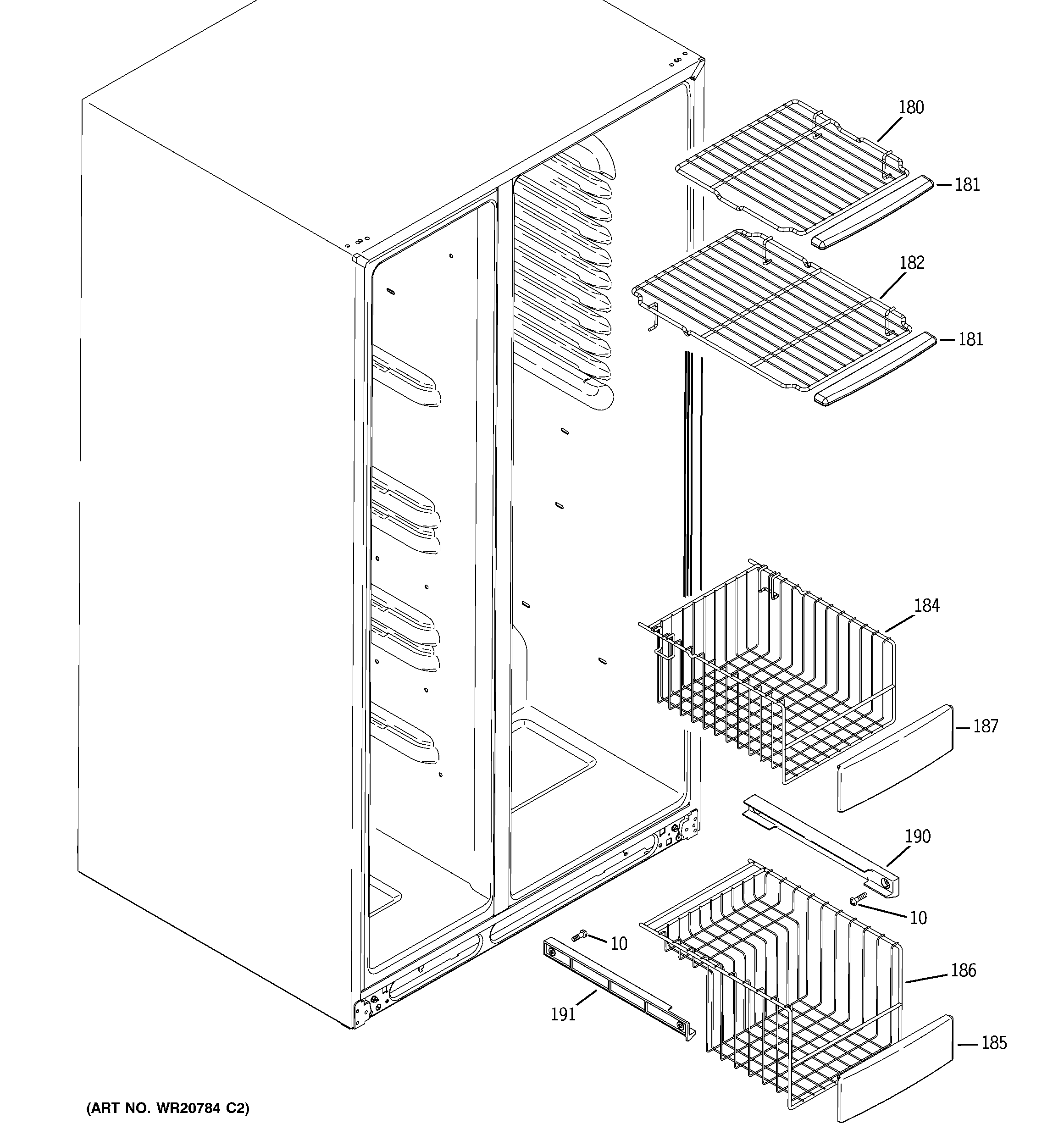 GE GSHF6NGBCHBB freezer shelves diagram