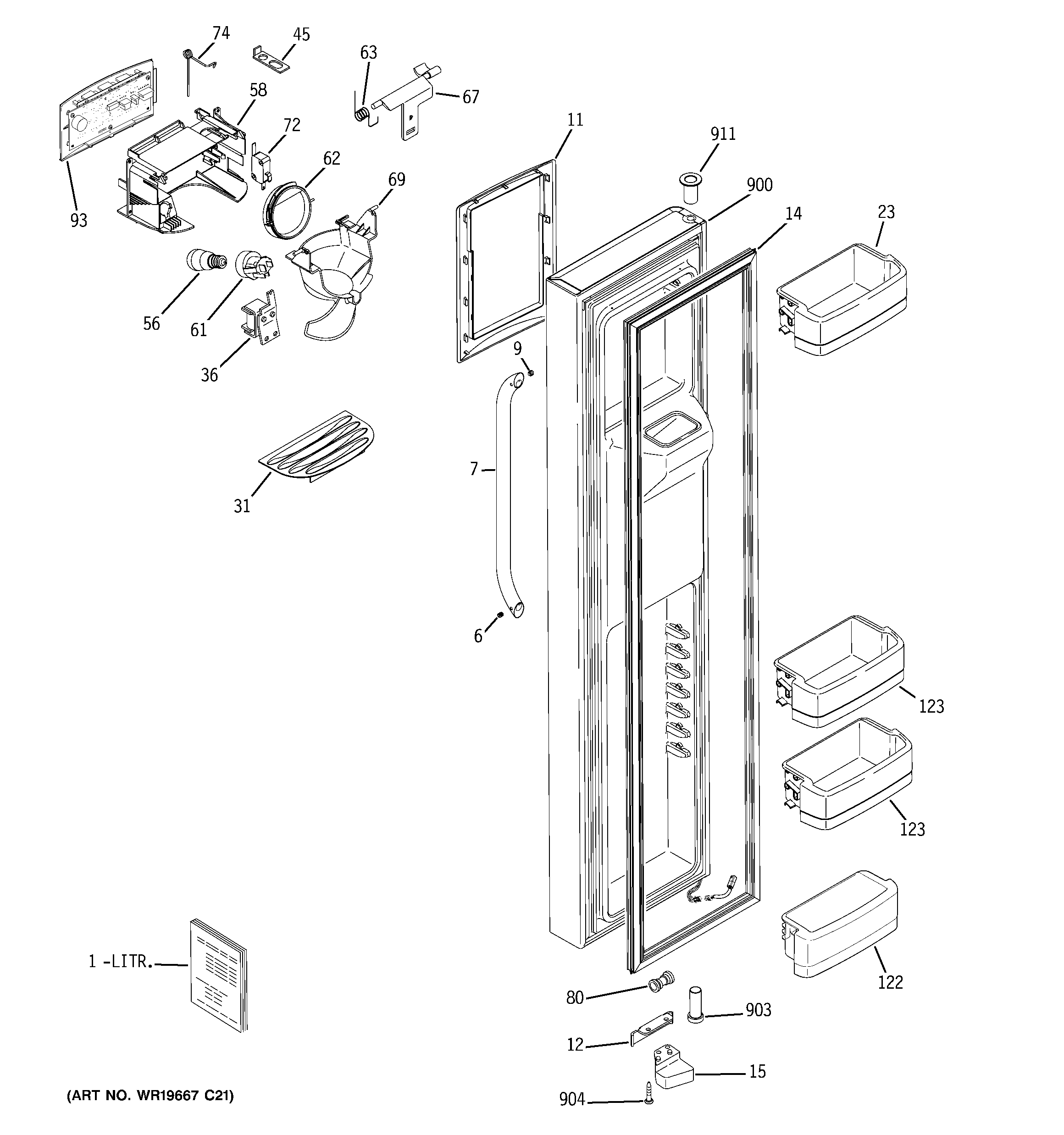 GE GSHS5KGXBCSS freezer door diagram