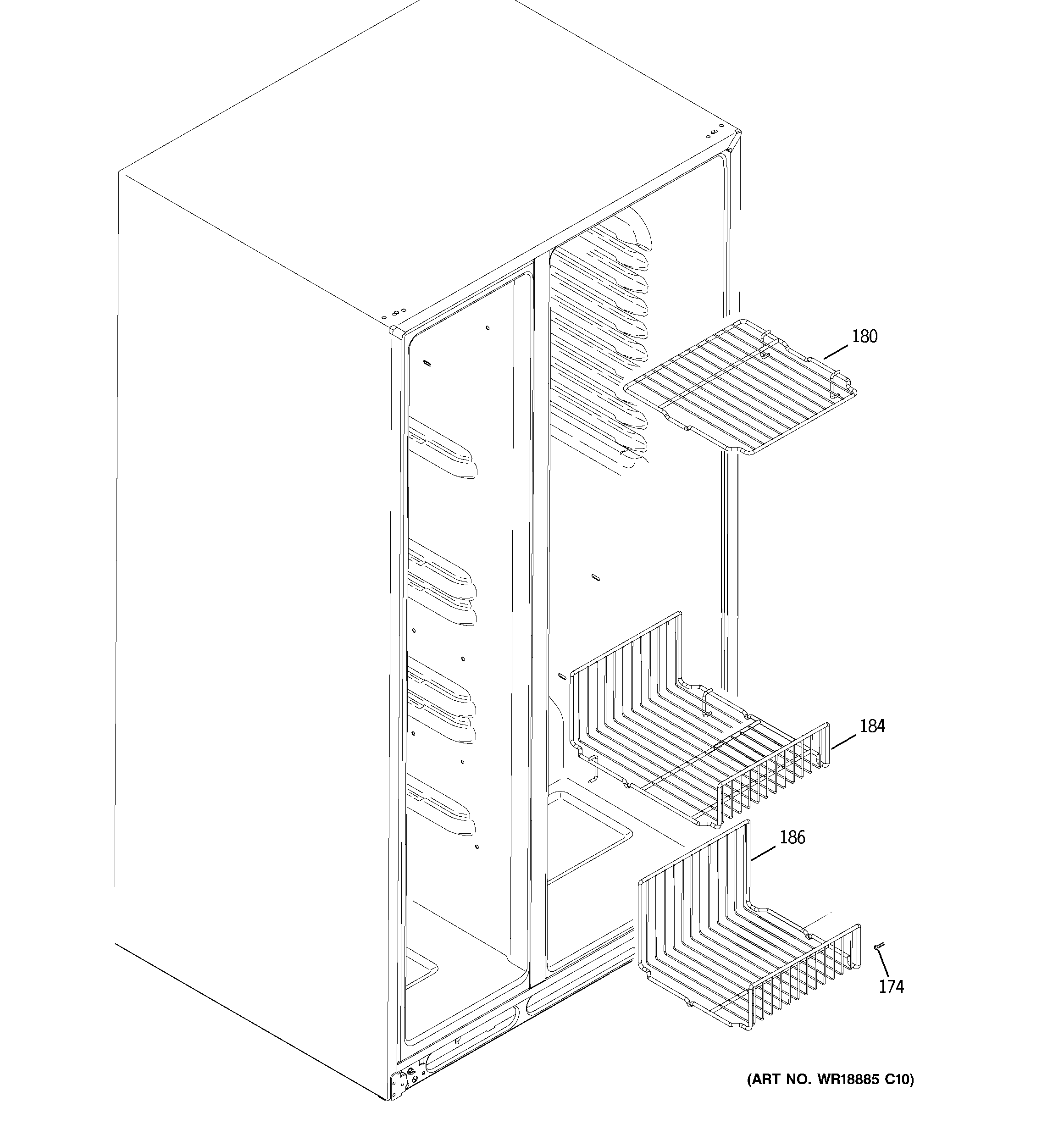 GE GSHS5KGXBCSS freezer shelves diagram