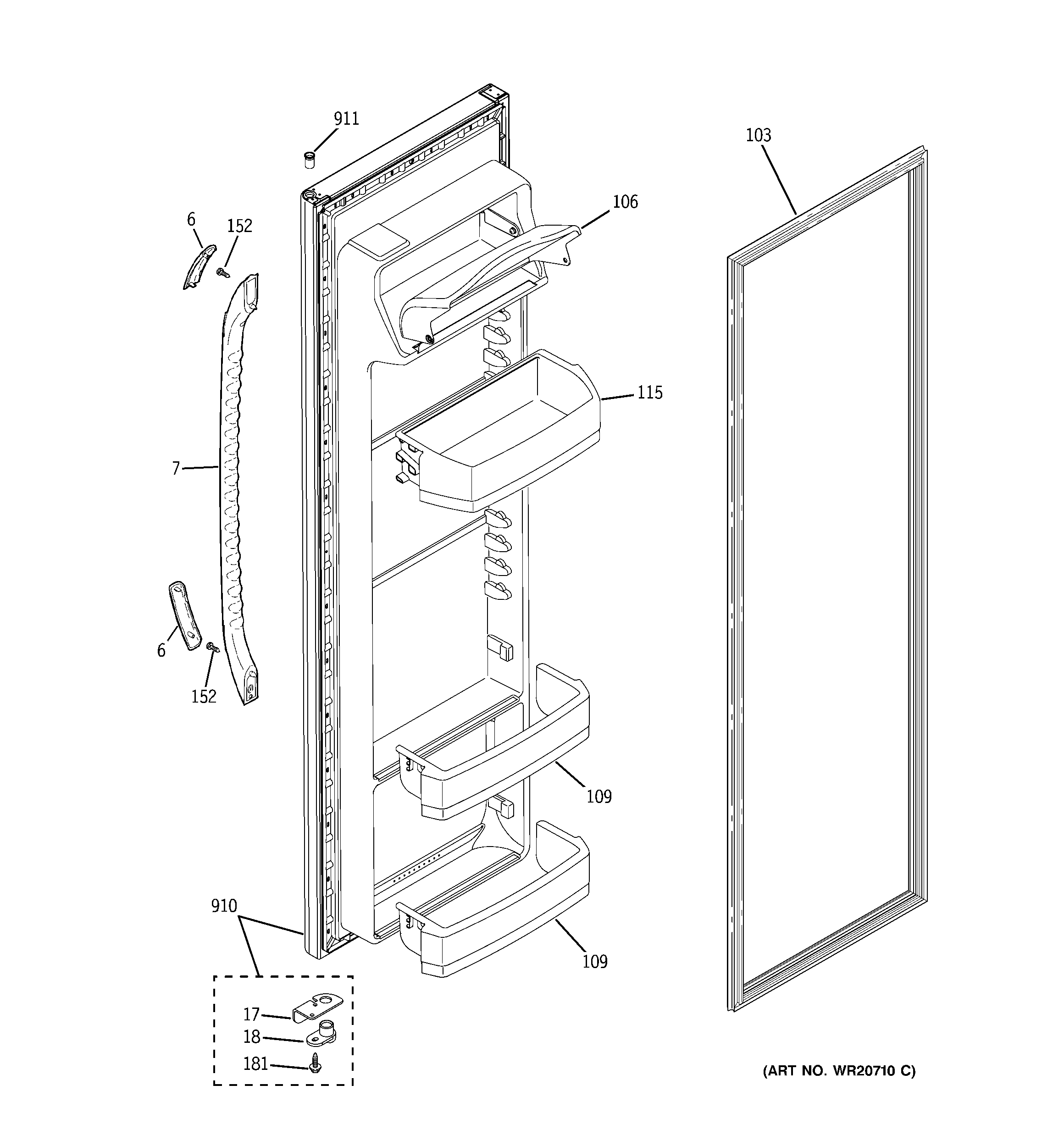 GE GSS25GFXPBB fresh food door diagram
