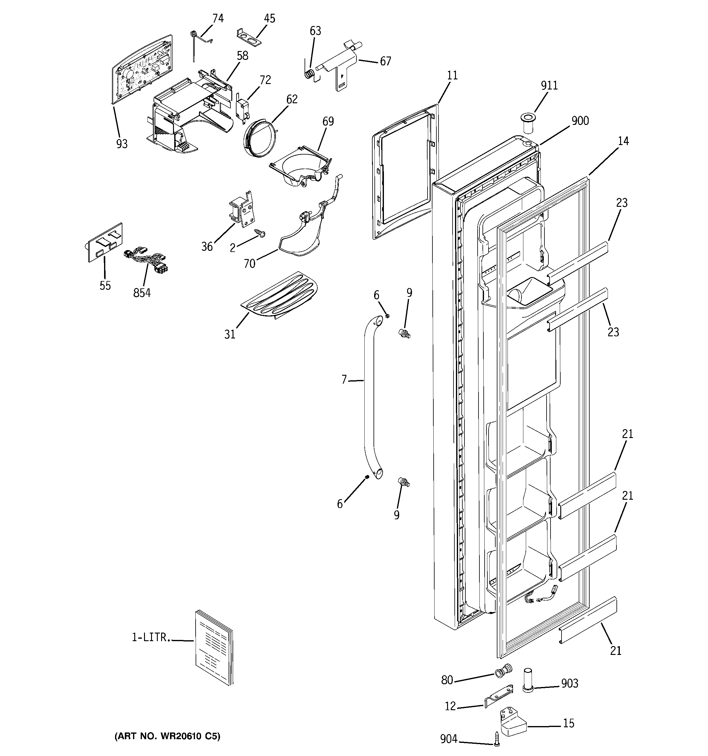 GE GSS23QSWLSS freezer door diagram