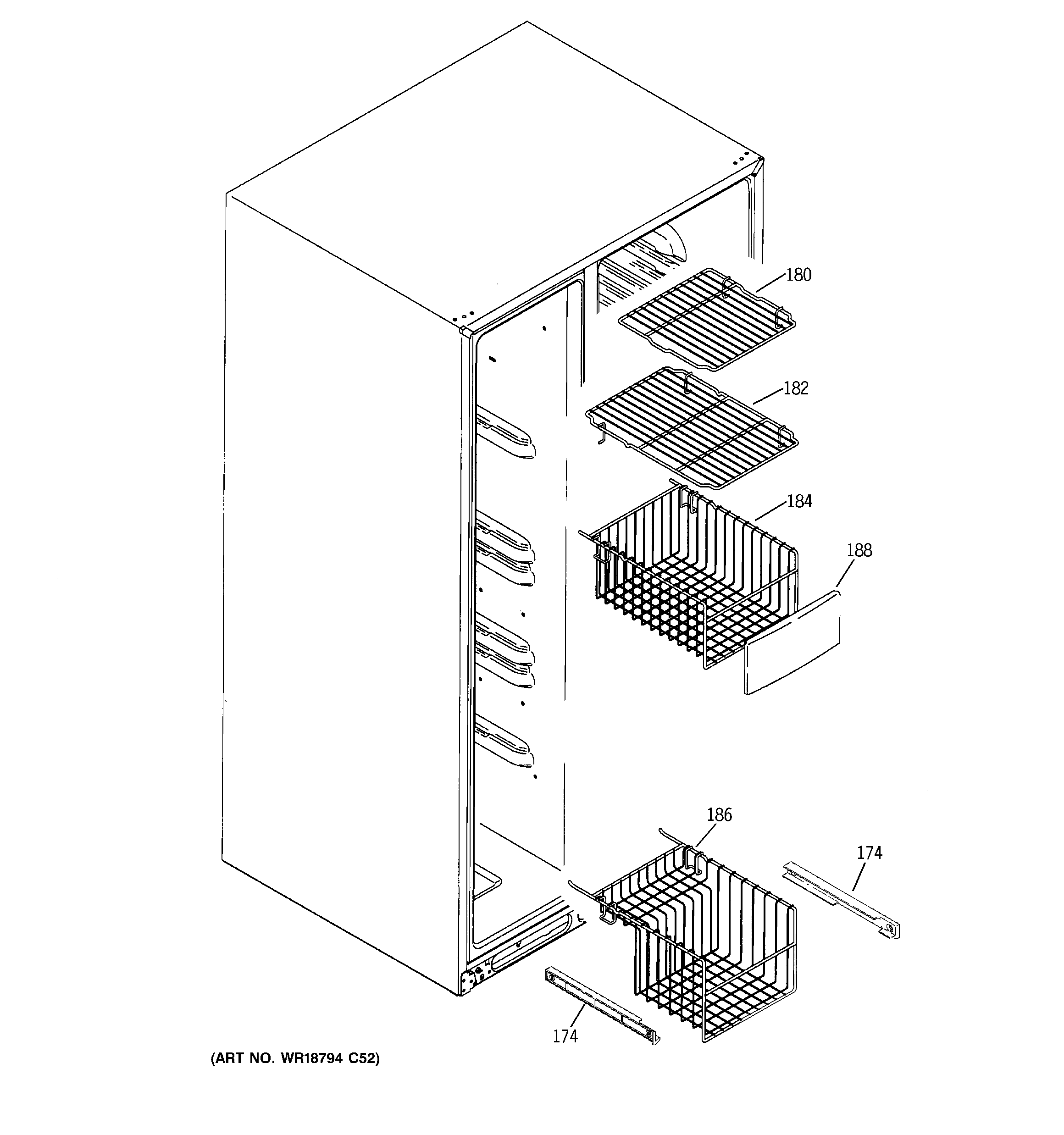 GE GSS23QSWLSS freezer shelves diagram