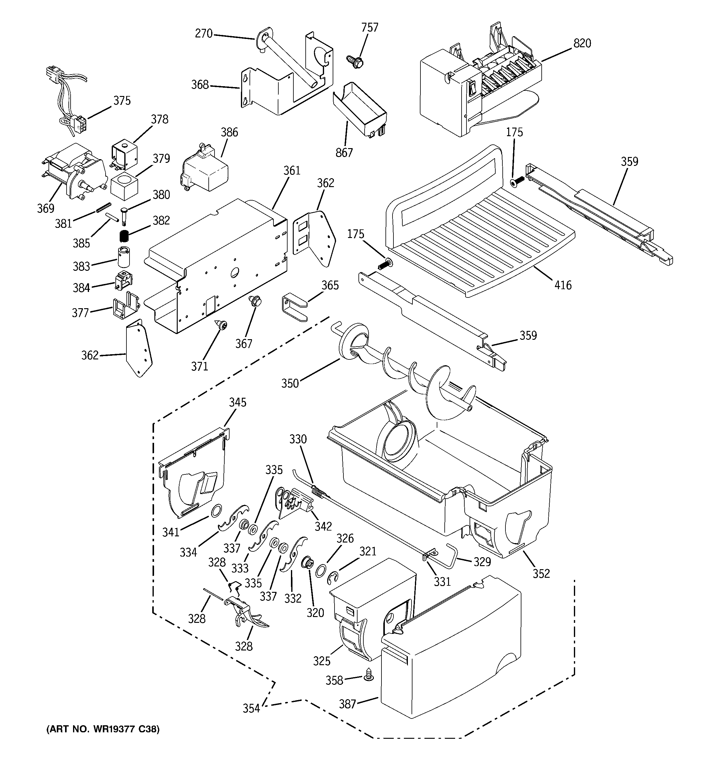 GE GSS23QSWLSS ice maker & dispenser diagram