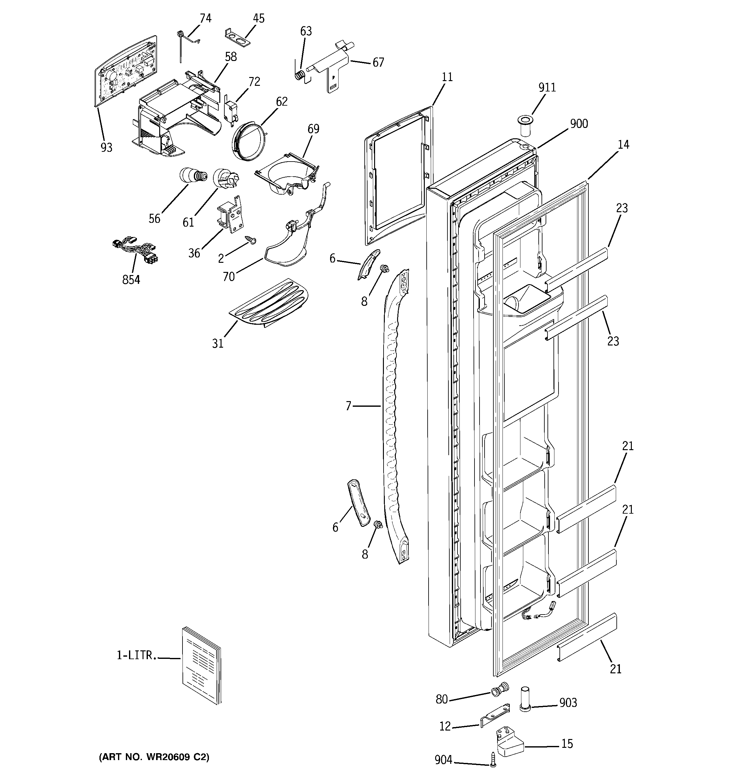 GE GSS25QGTMWW freezer door diagram