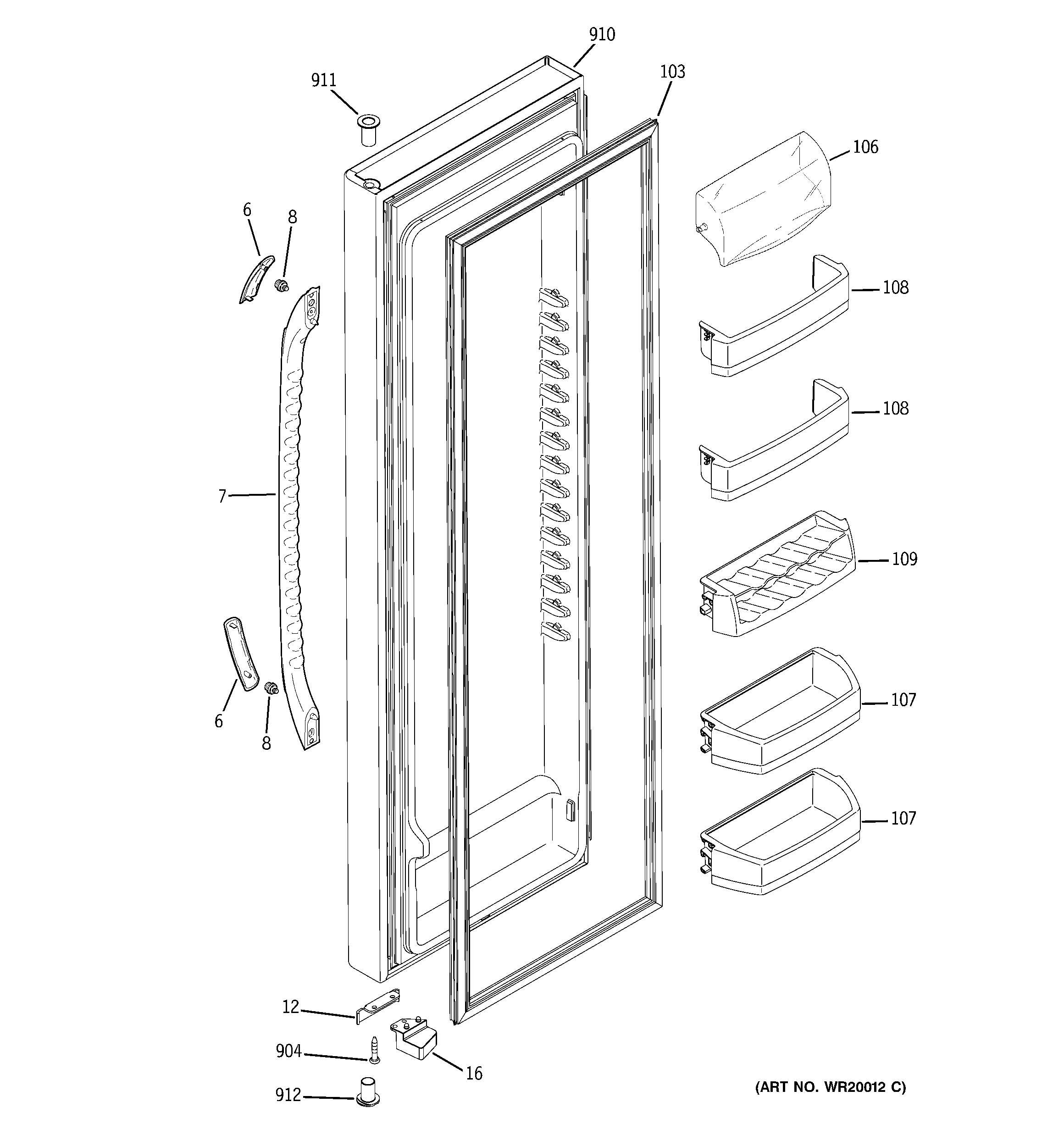 GE GSS25QGTMWW fresh food door diagram