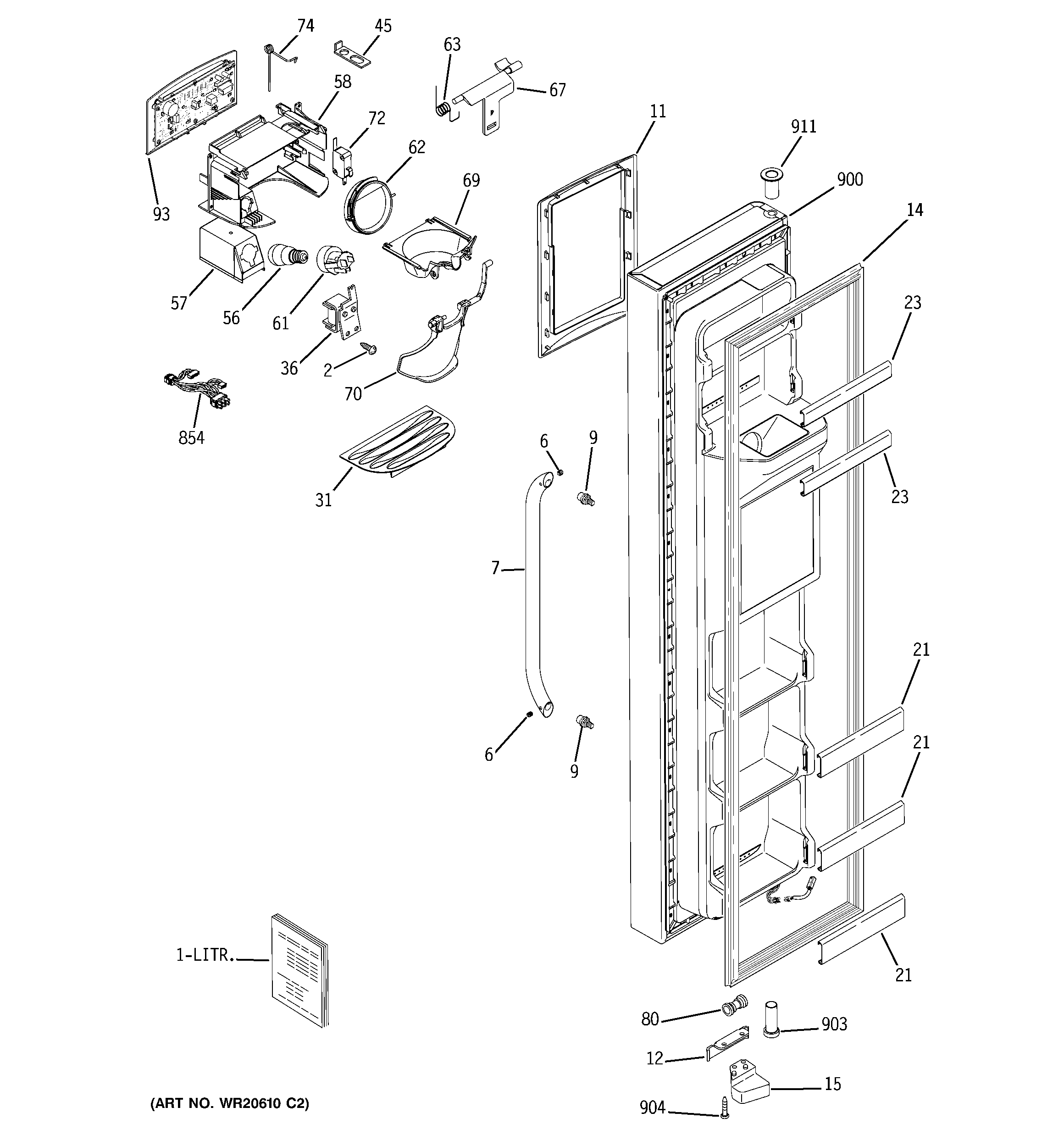 GE GSS25QSWLSS freezer door diagram
