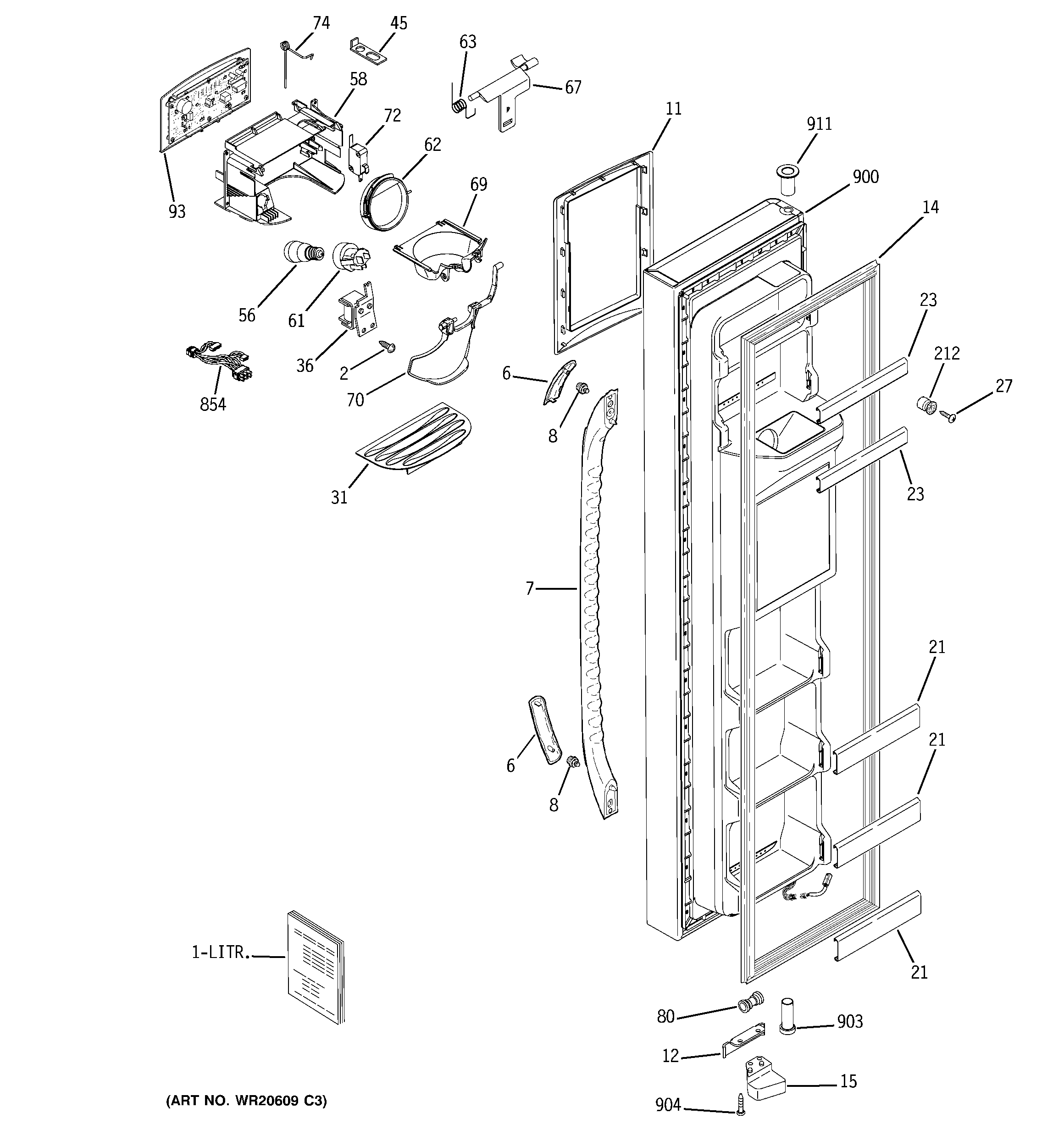 GE GSS25WGTMCC freezer door diagram