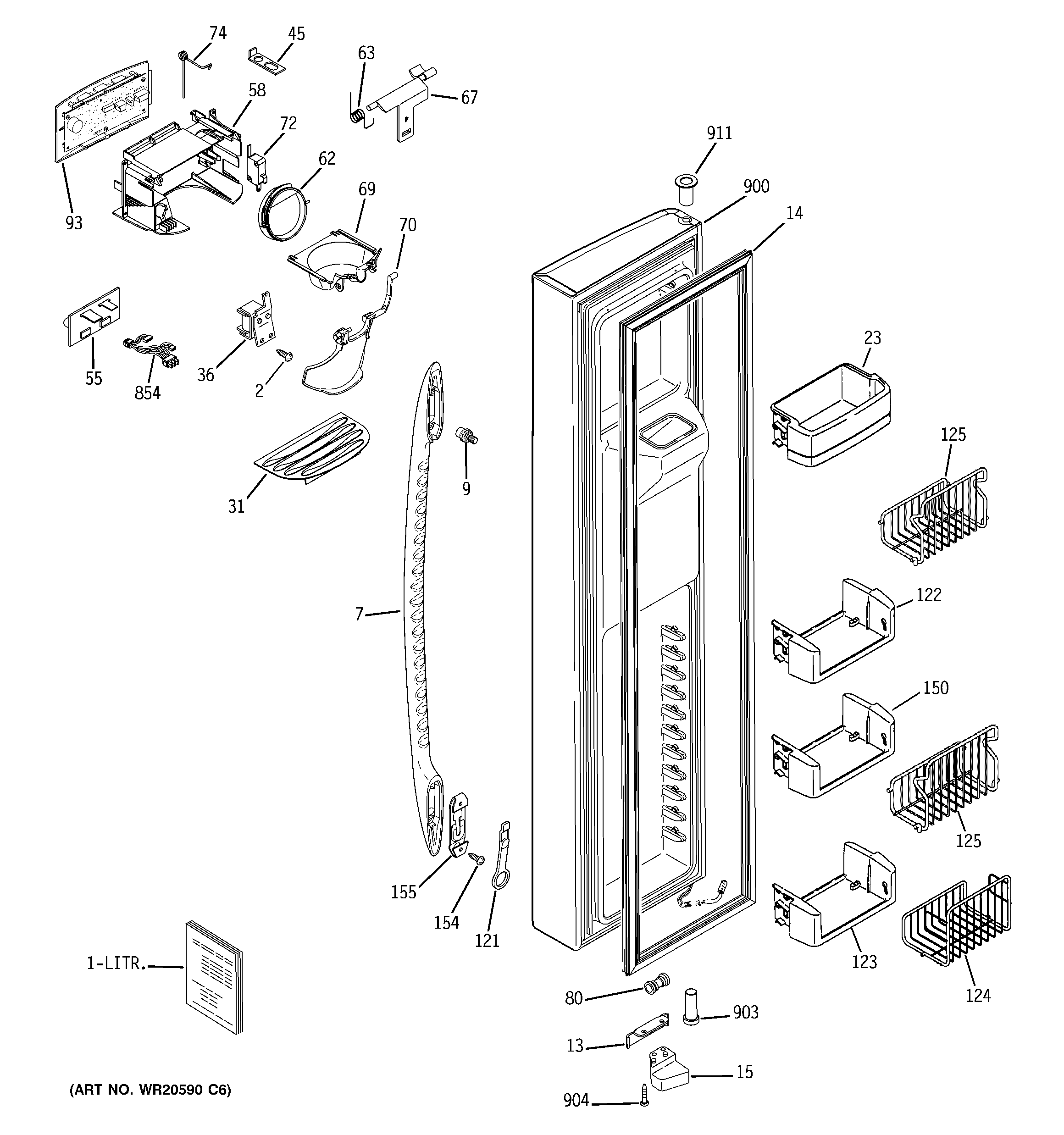 GE PSE25VGXICWW freezer door diagram