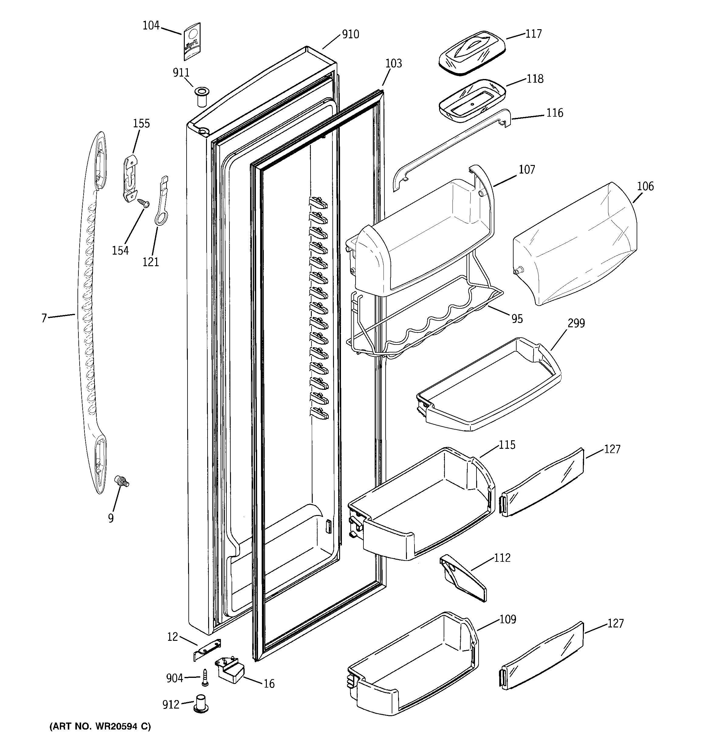 GE PSE25VGXICWW fresh food door diagram