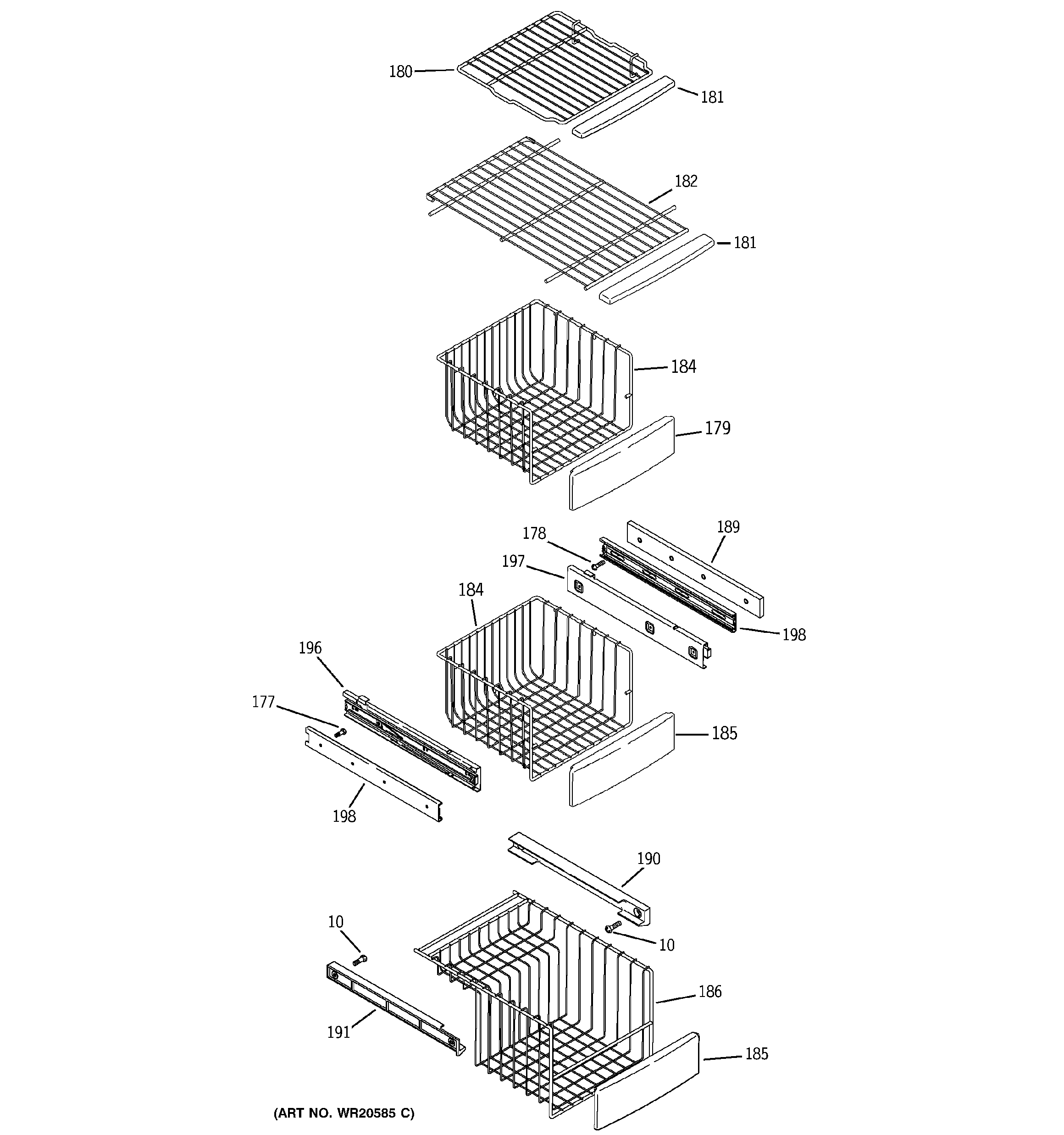 GE PSE25VGXICWW freezer shelves diagram