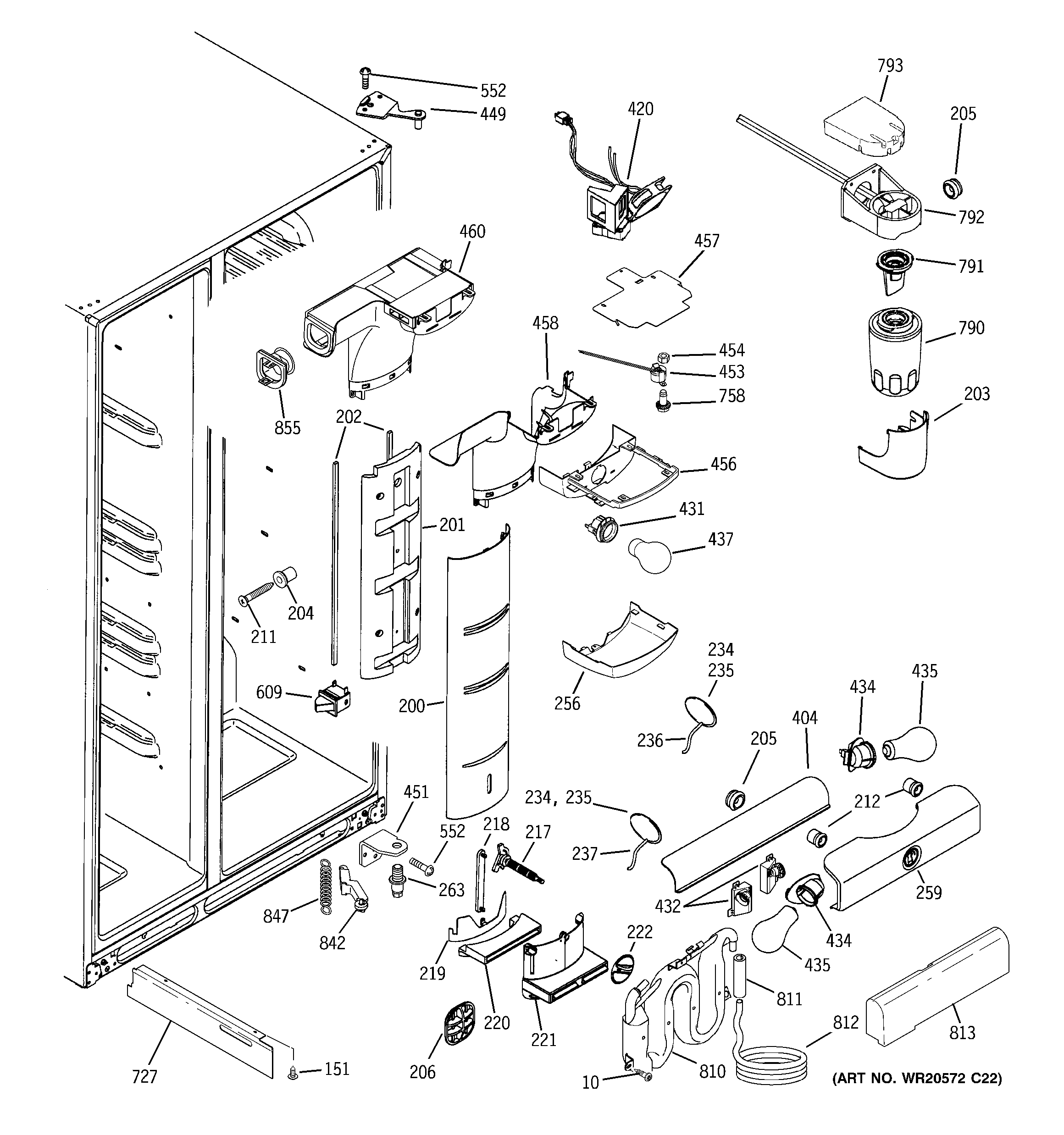 GE PSE25VGXICWW fresh food section diagram