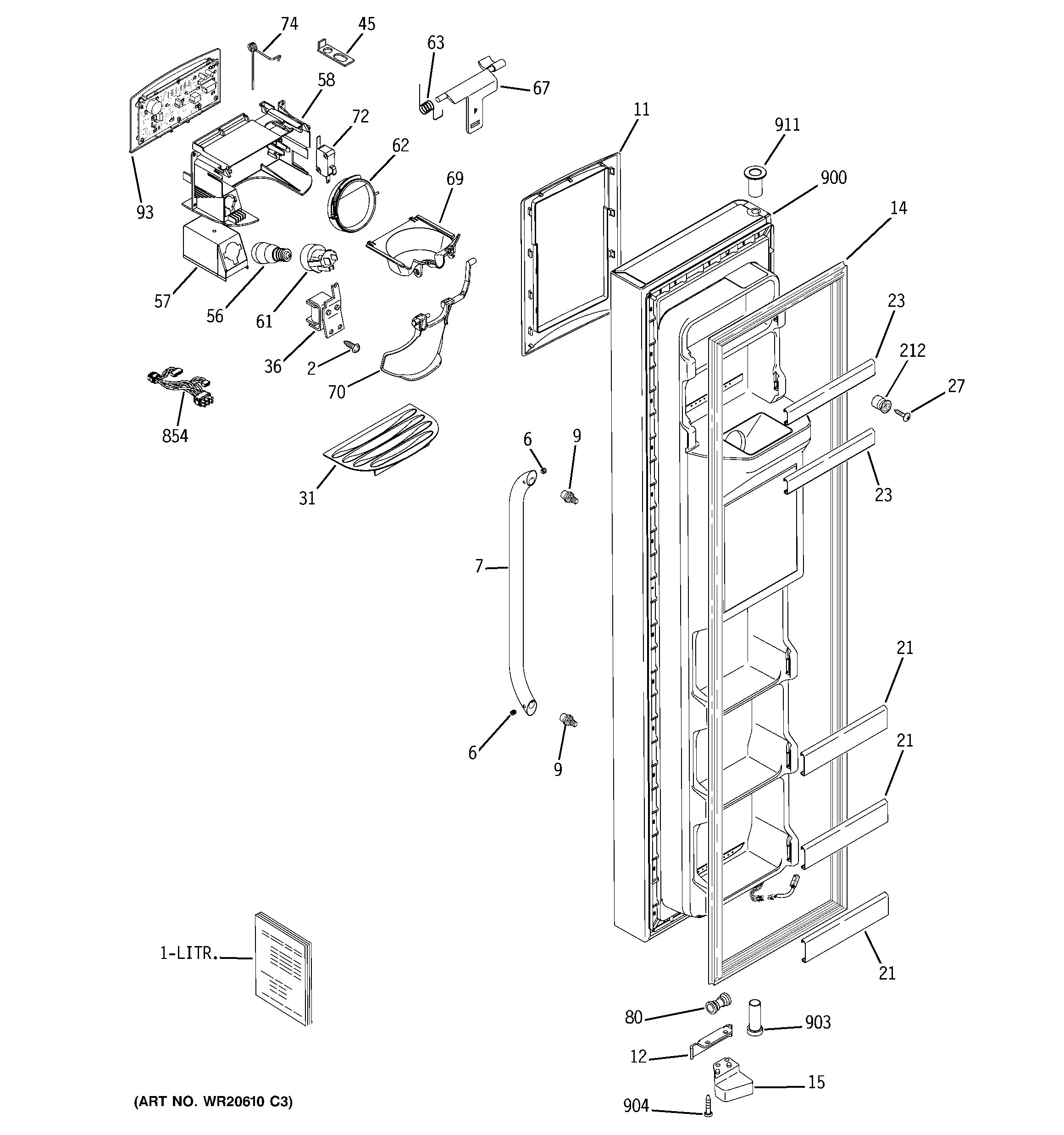 GE GSS23QSTMSS freezer door diagram