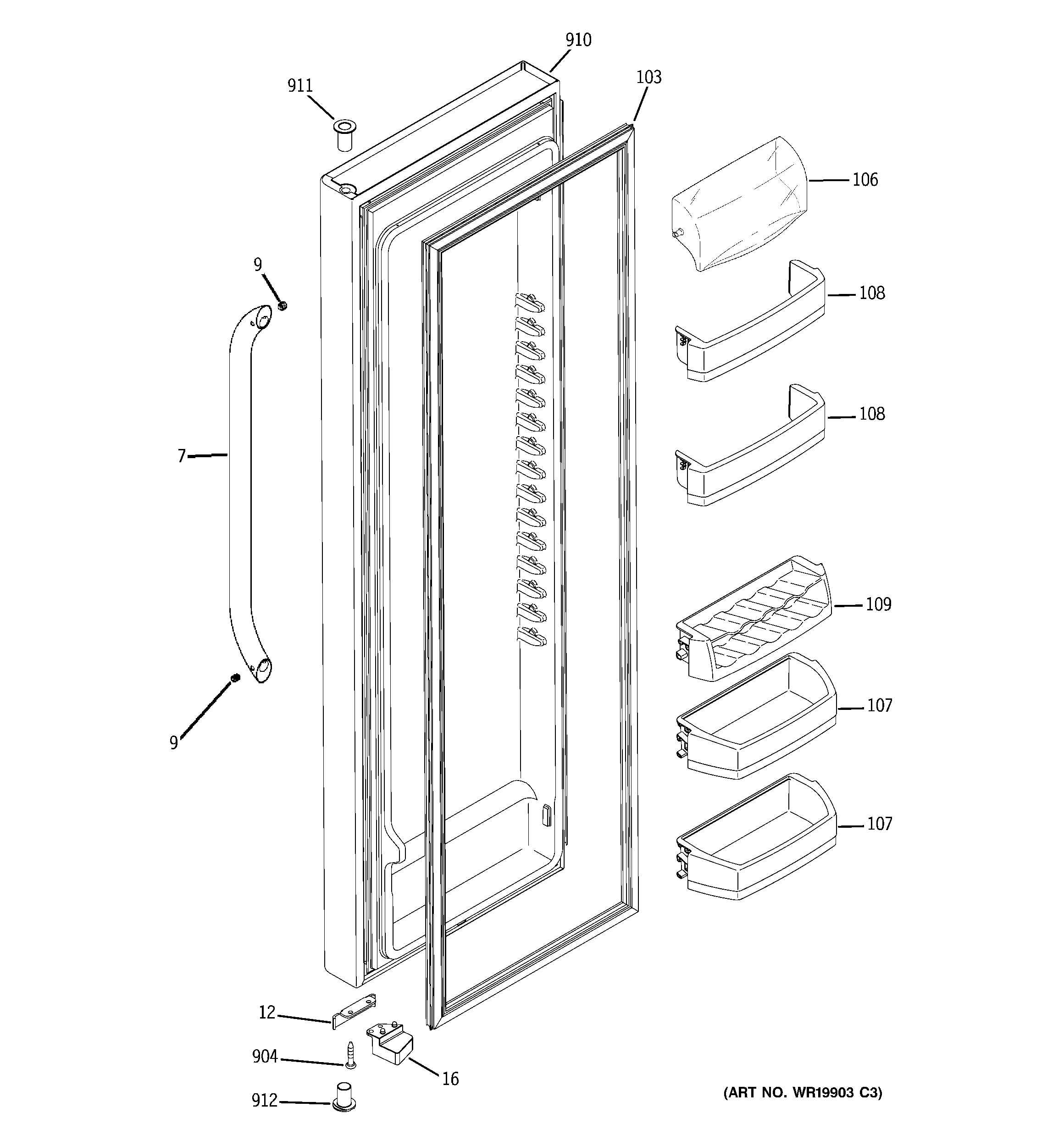 GE GSS23QSTMSS fresh food door diagram