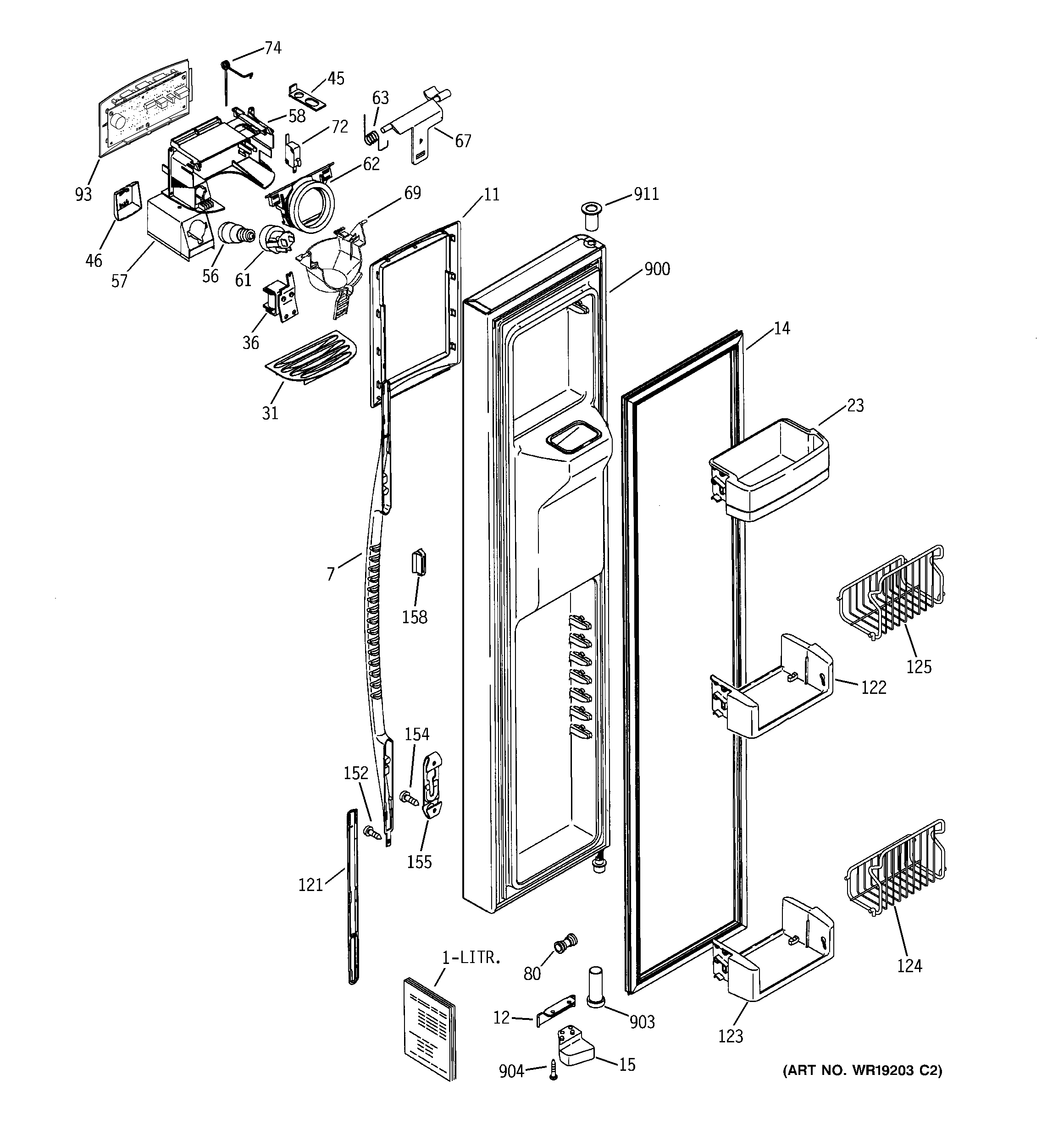 GE PCG23NGMHFWW freezer door diagram