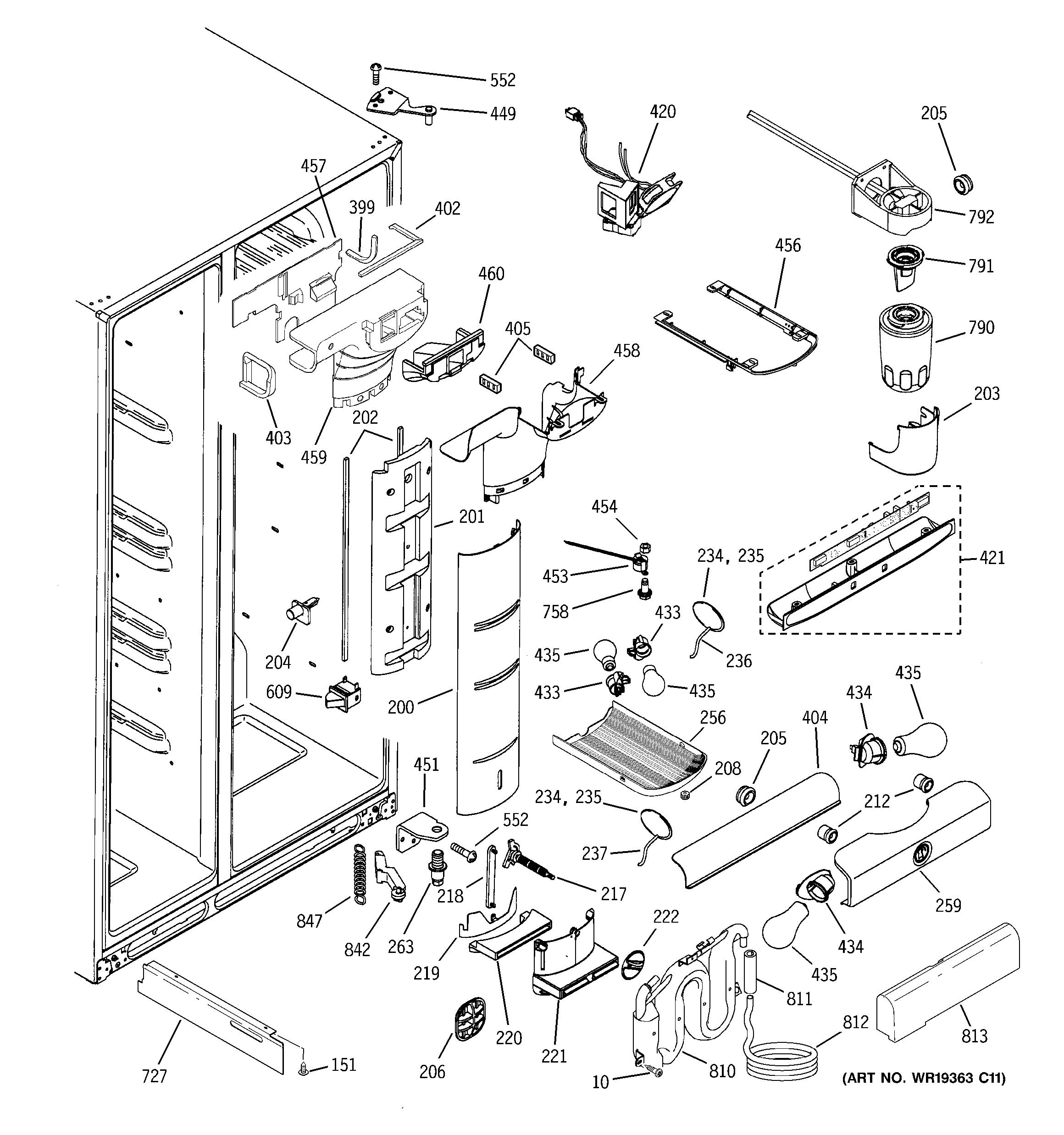 GE PCG23NGMHFWW fresh food section diagram