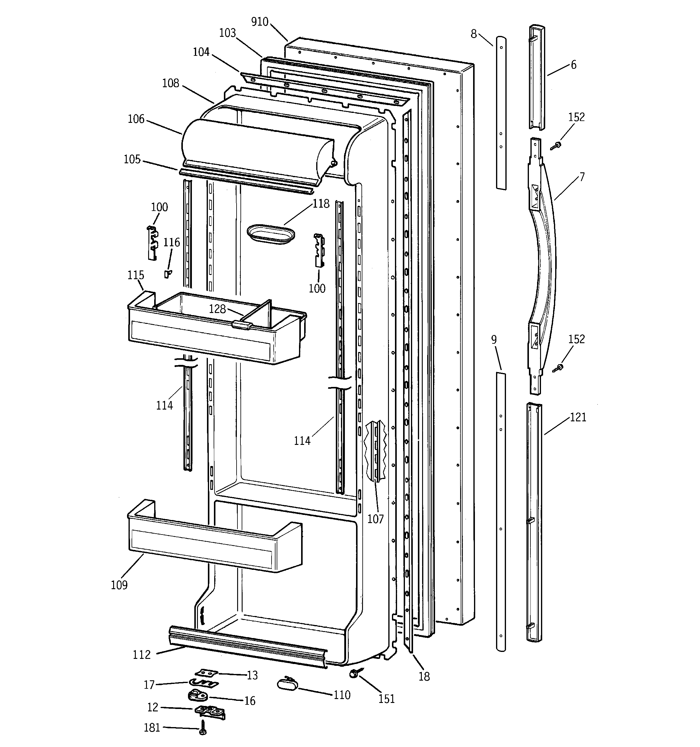 GE TFT25PRBEAA fresh food door diagram
