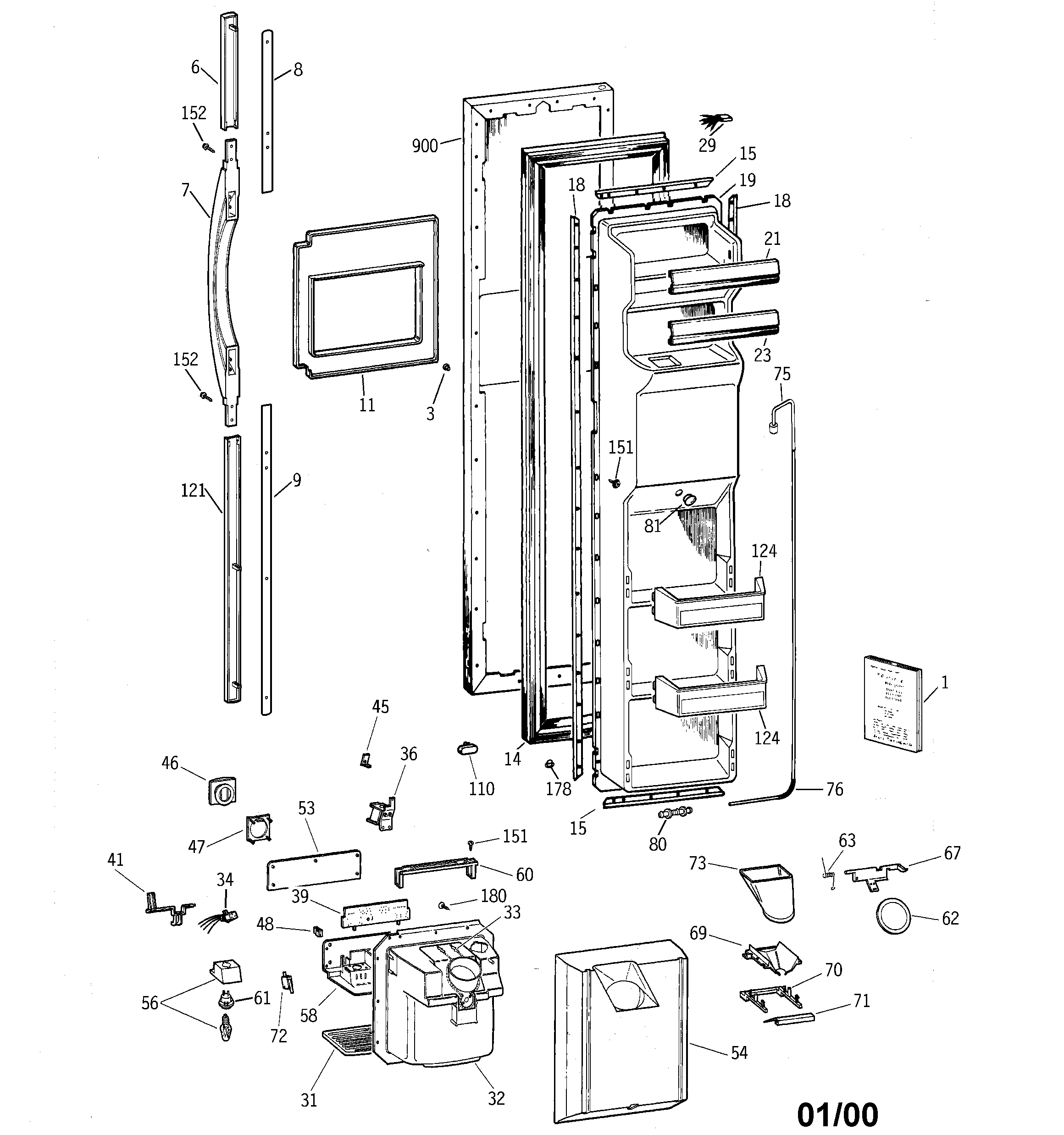 GE TFT27PRBEWW freezer door diagram