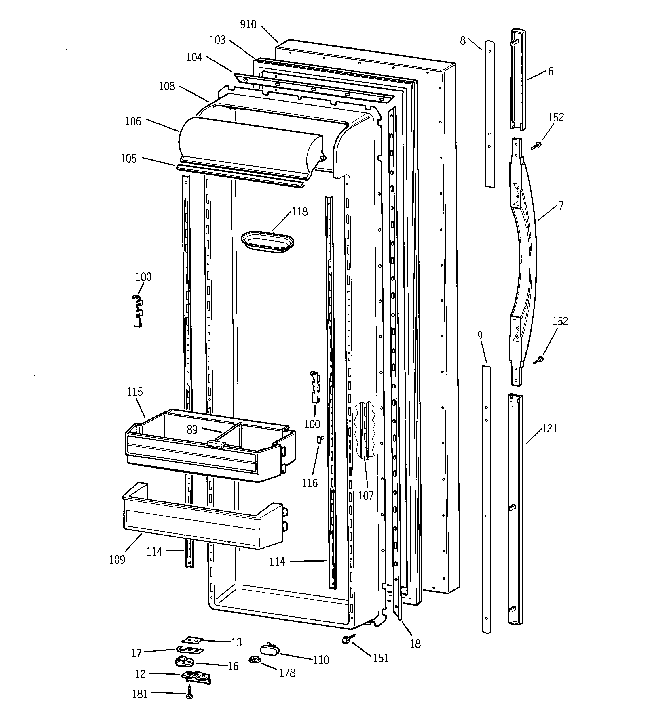 GE TFT27PRBEWW fresh food door diagram