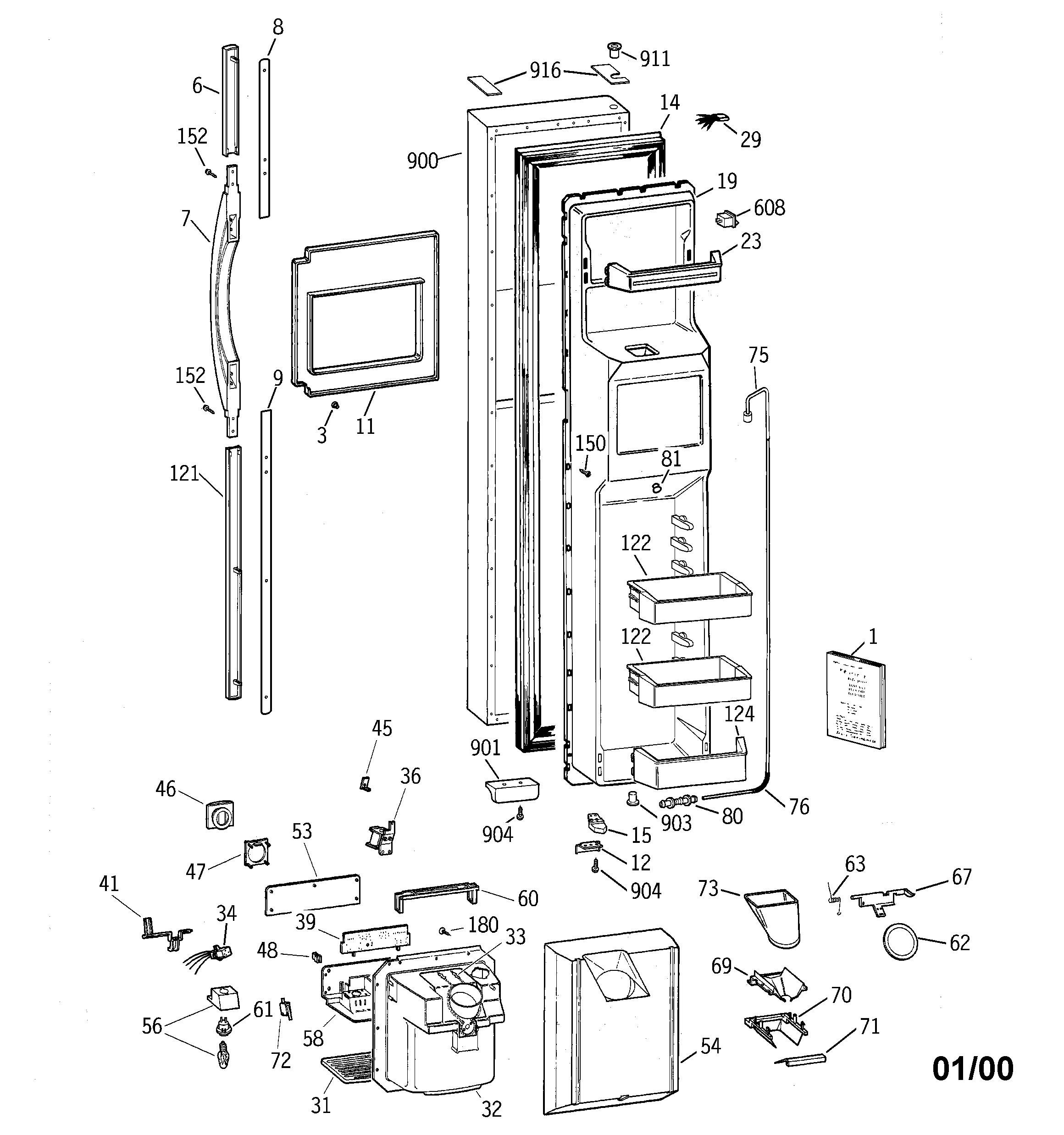 GE TFT30PRBEWW freezer door diagram