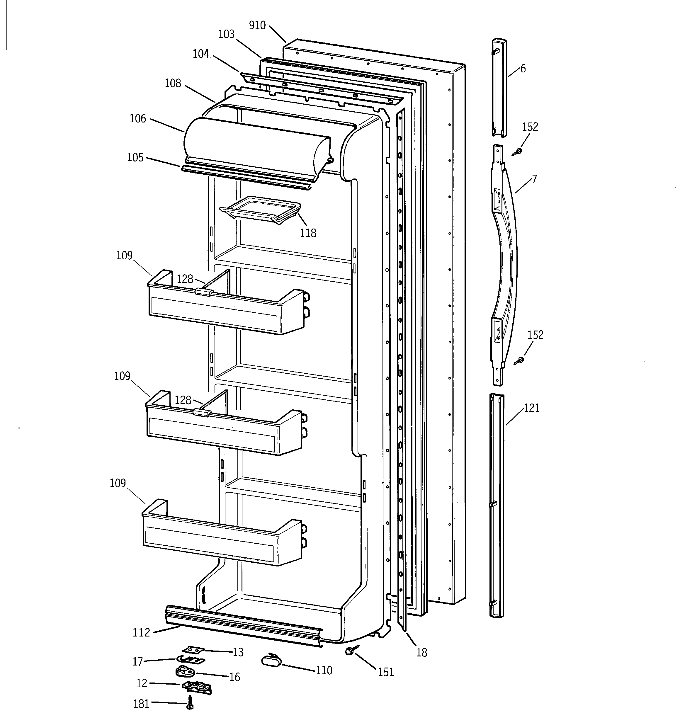 GE TFM20JRBEAA fresh food door diagram