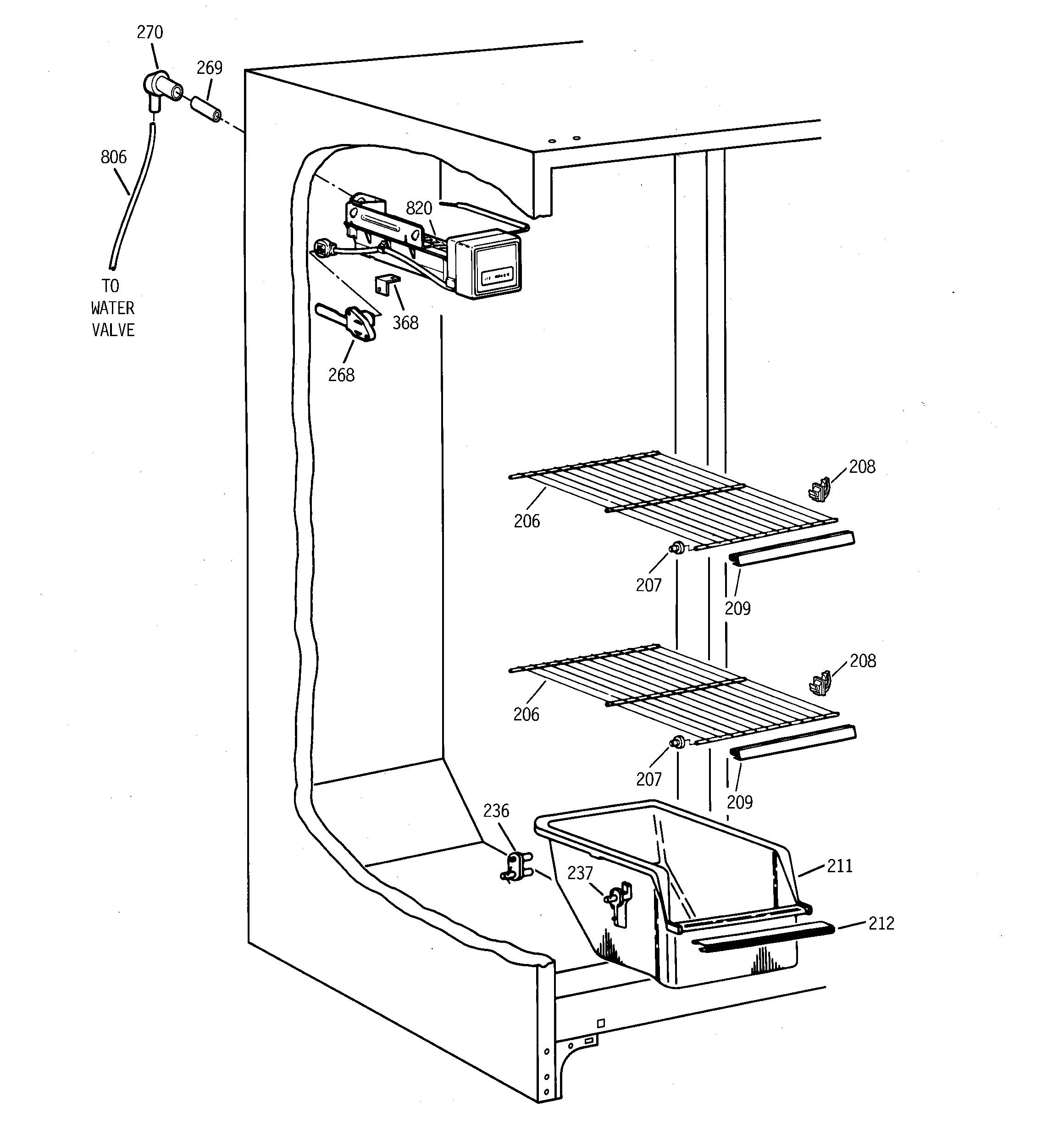 GE TFM20JRBEAA freezer section diagram